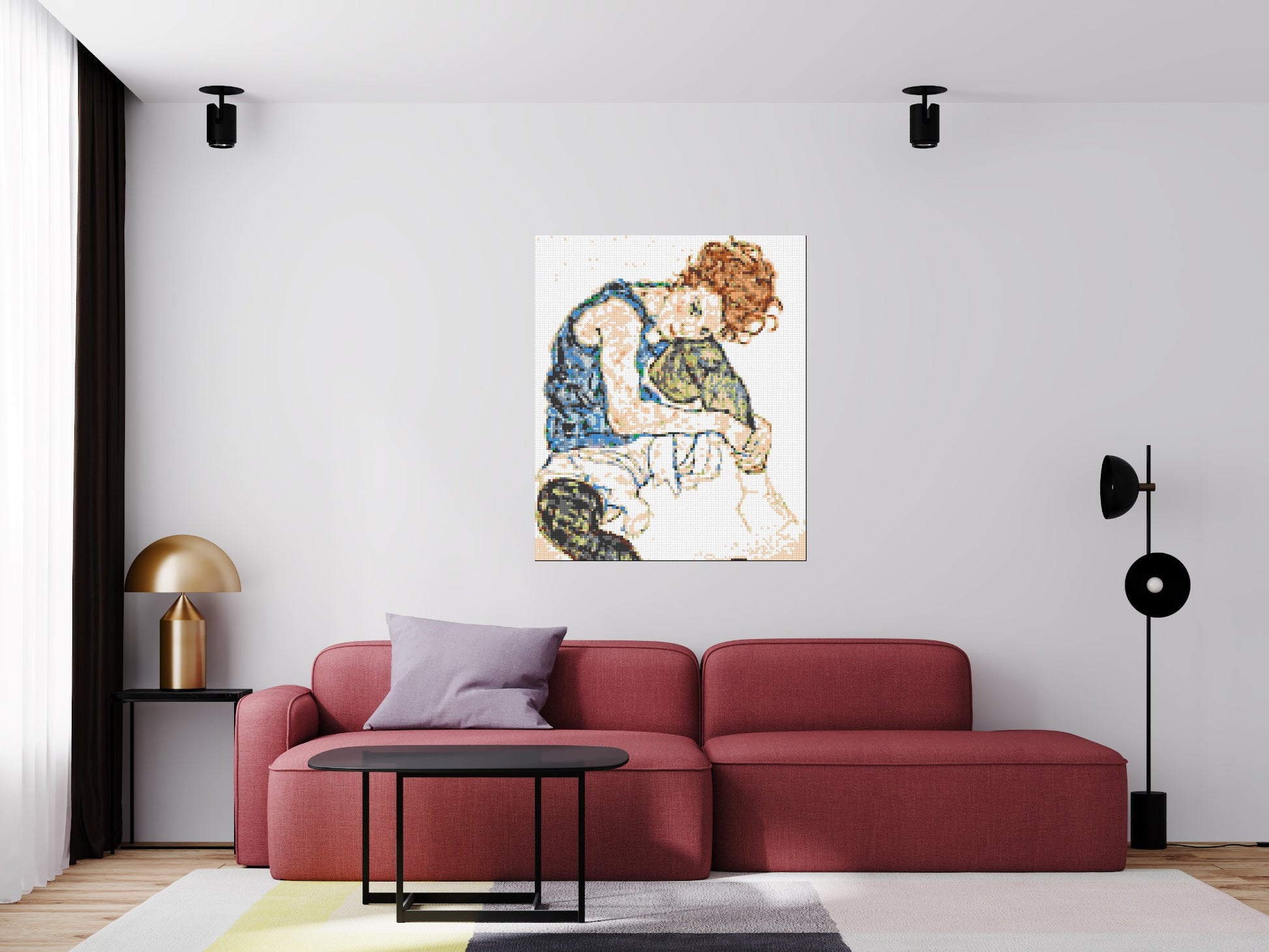 Woman Sitting with Bent Knee by Egon Schiele  - Brick Art Mosaic Kit 5x6 scene