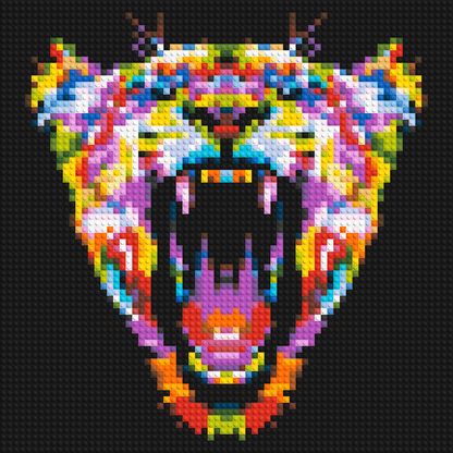 Roaring Tiger Colourful Pop Art - Brick Art Mosaic Kit 3x3 large
