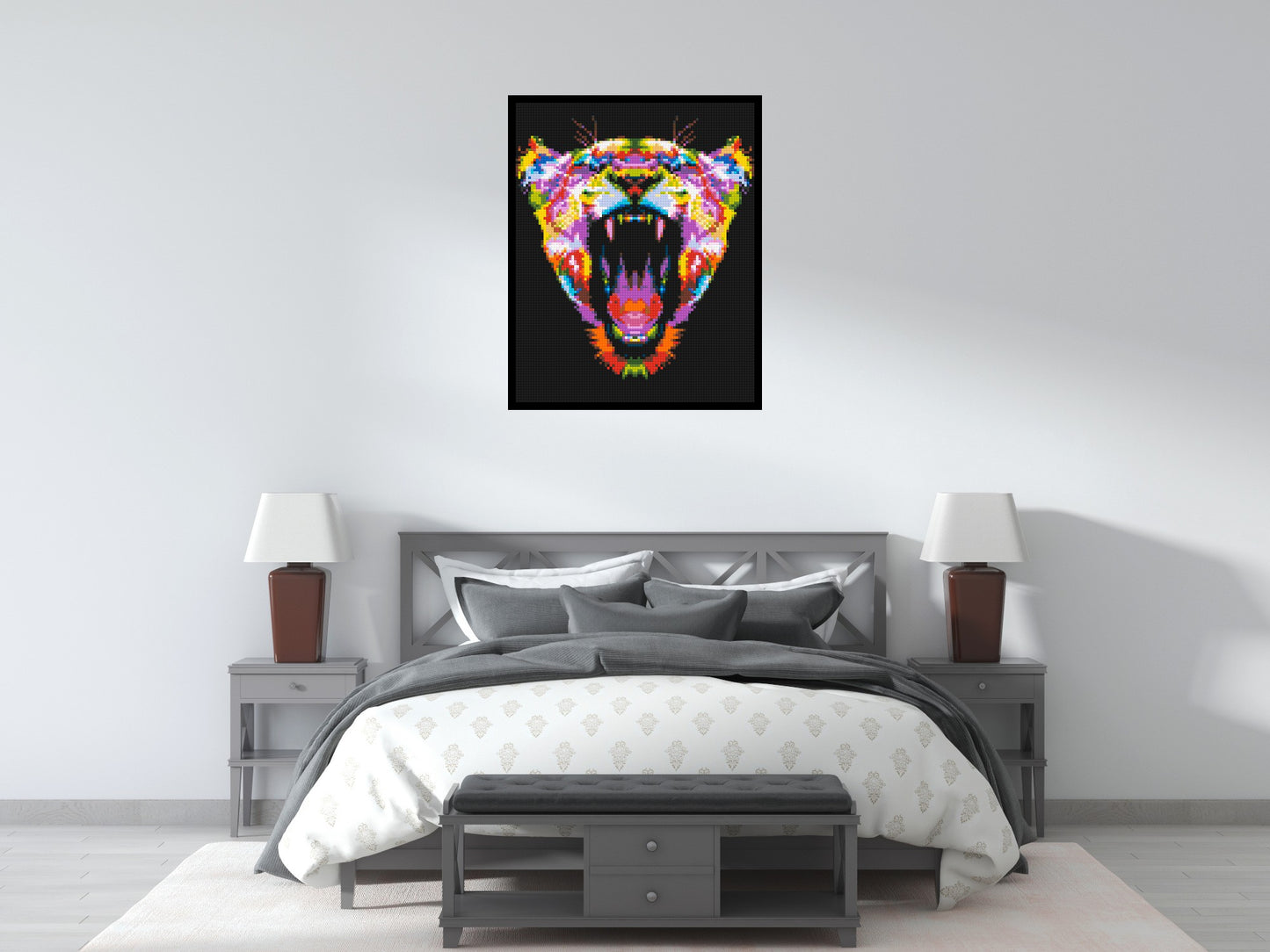 Roaring Tiger Colourful Pop Art - Brick Art Mosaic Kit 4x5 large