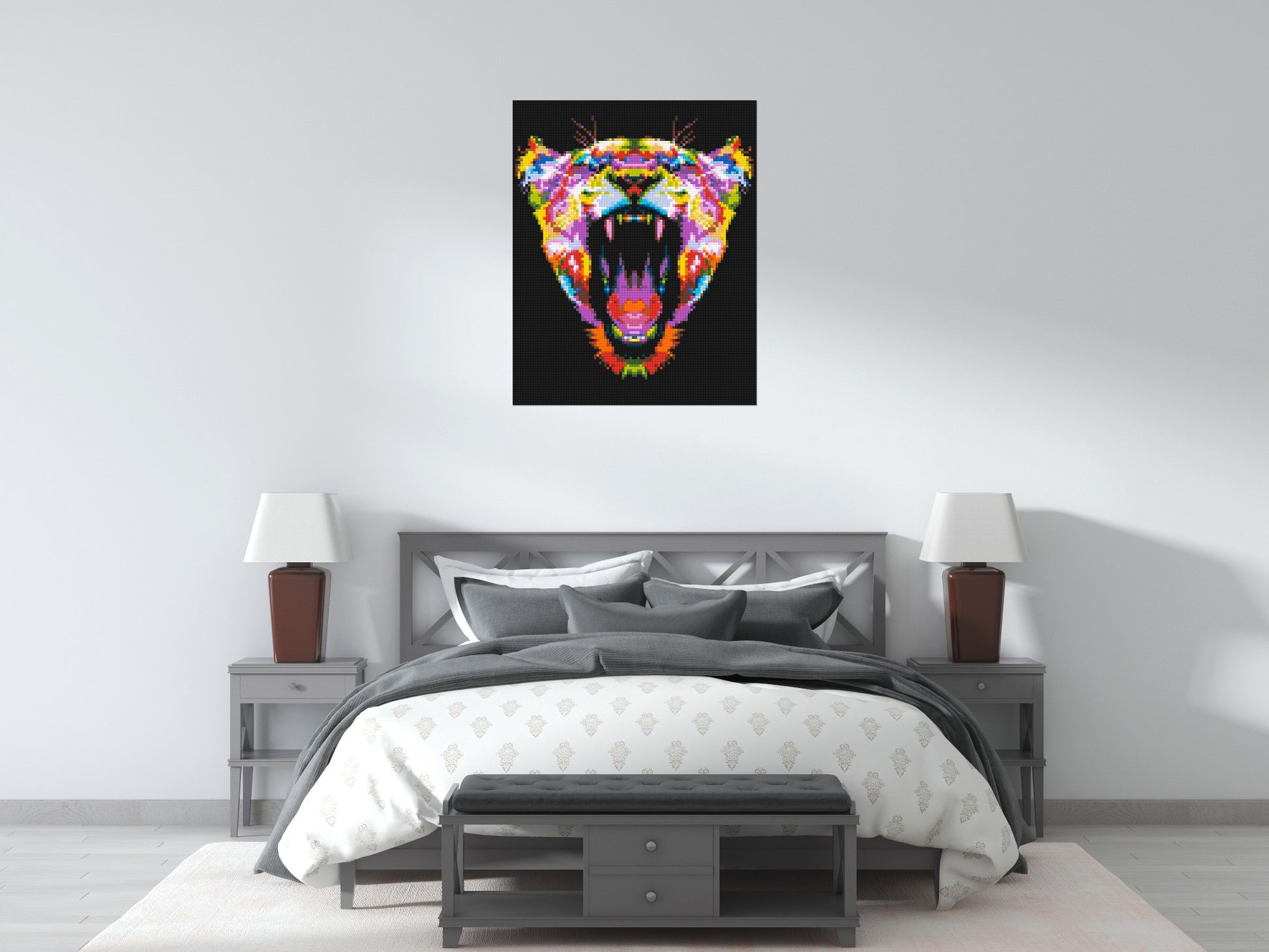 Roaring Tiger Colourful Pop Art - Brick Art Mosaic Kit 4x5 scene