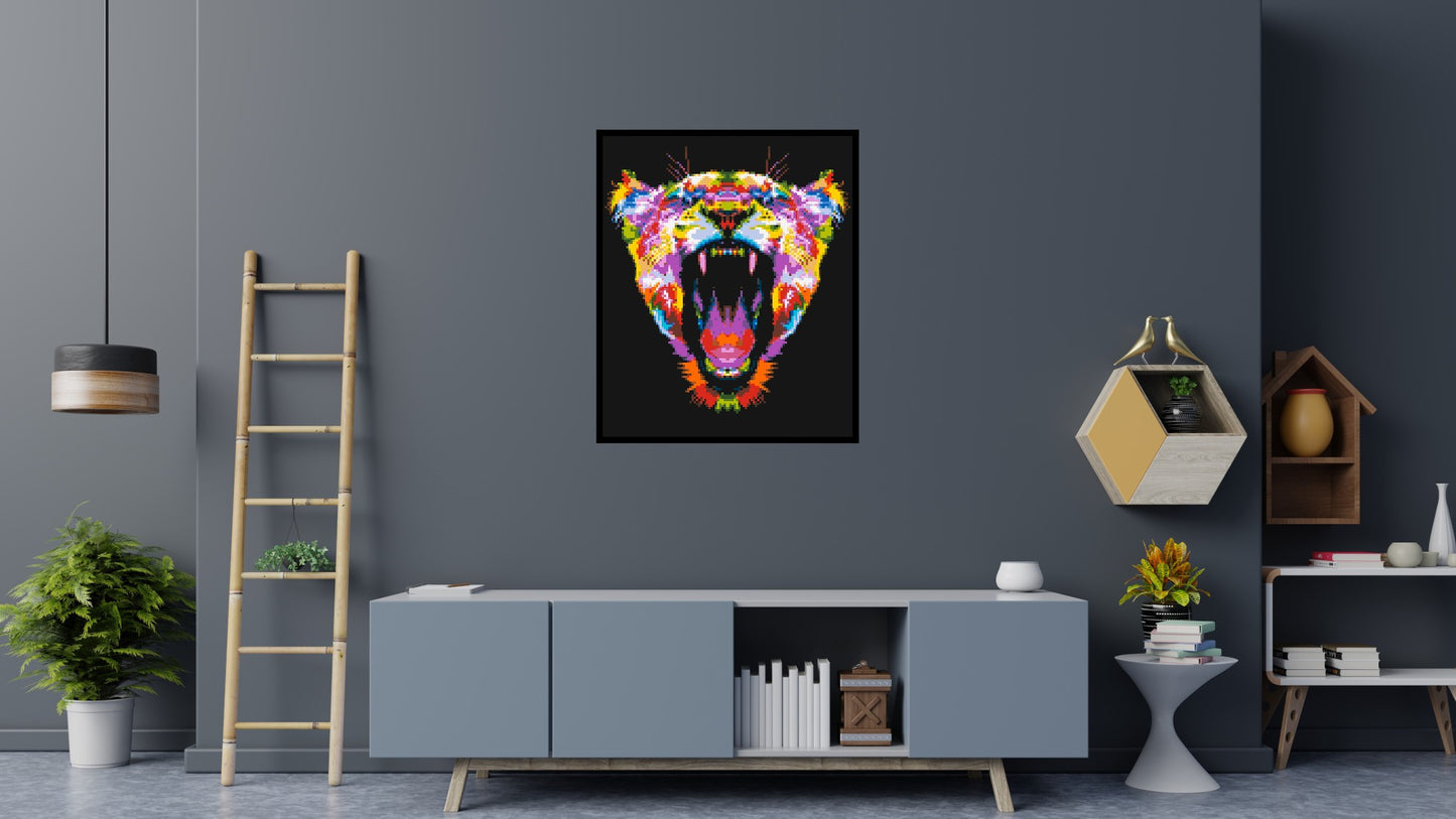 Roaring Tiger Colourful Pop Art - Brick Art Mosaic Kit 5x6 large