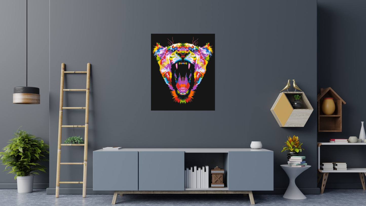 Roaring Tiger Colourful Pop Art - Brick Art Mosaic Kit 5x6 large