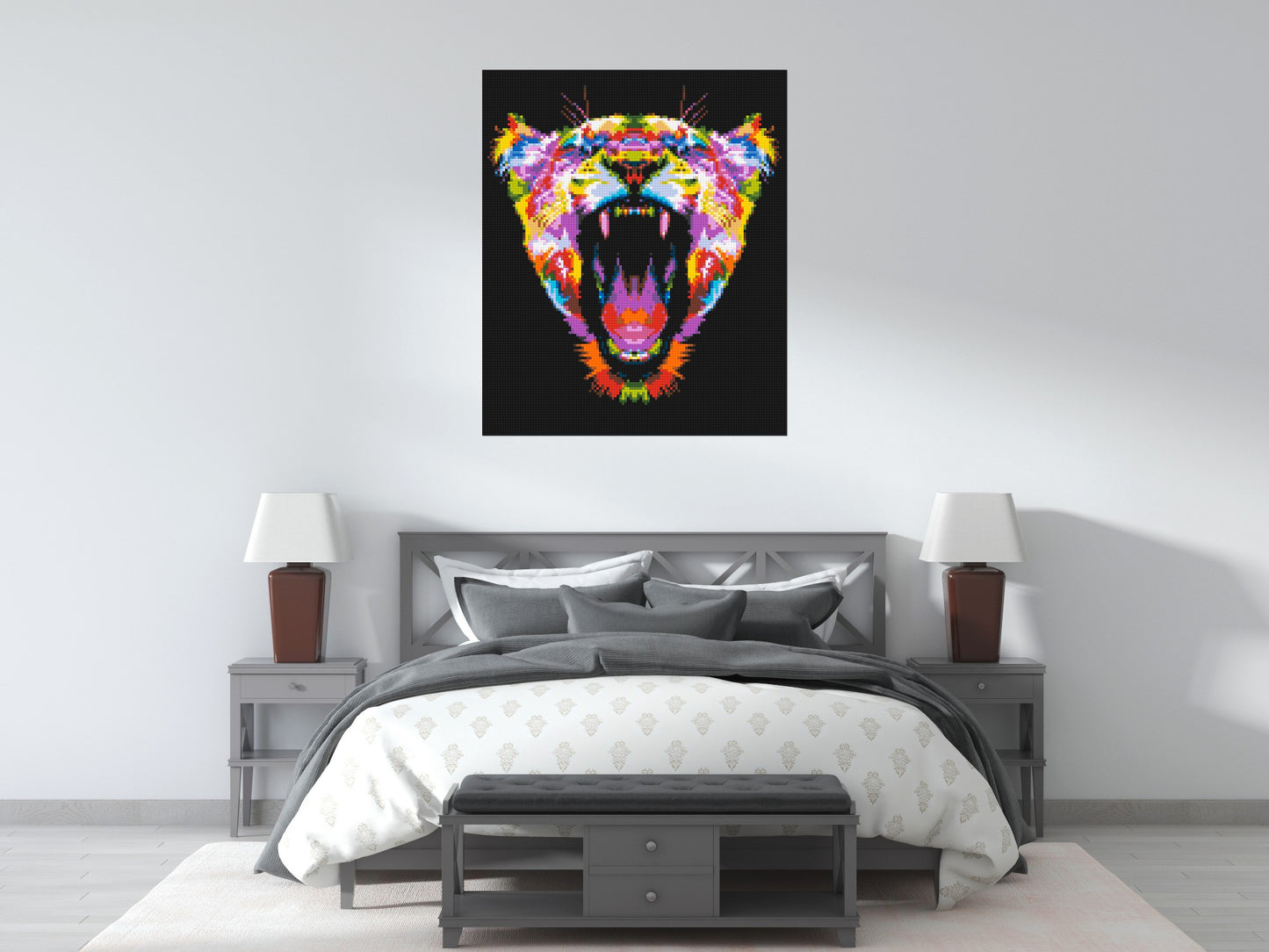 Roaring Tiger Colourful Pop Art - Brick Art Mosaic Kit 5x6 large