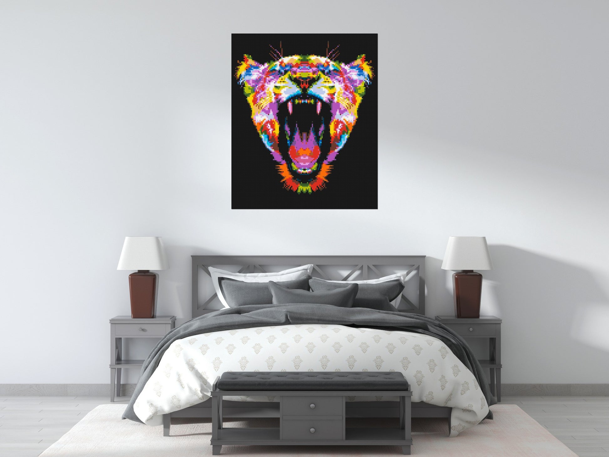 Roaring Tiger Colourful Pop Art - Brick Art Mosaic Kit 5x6 scene
