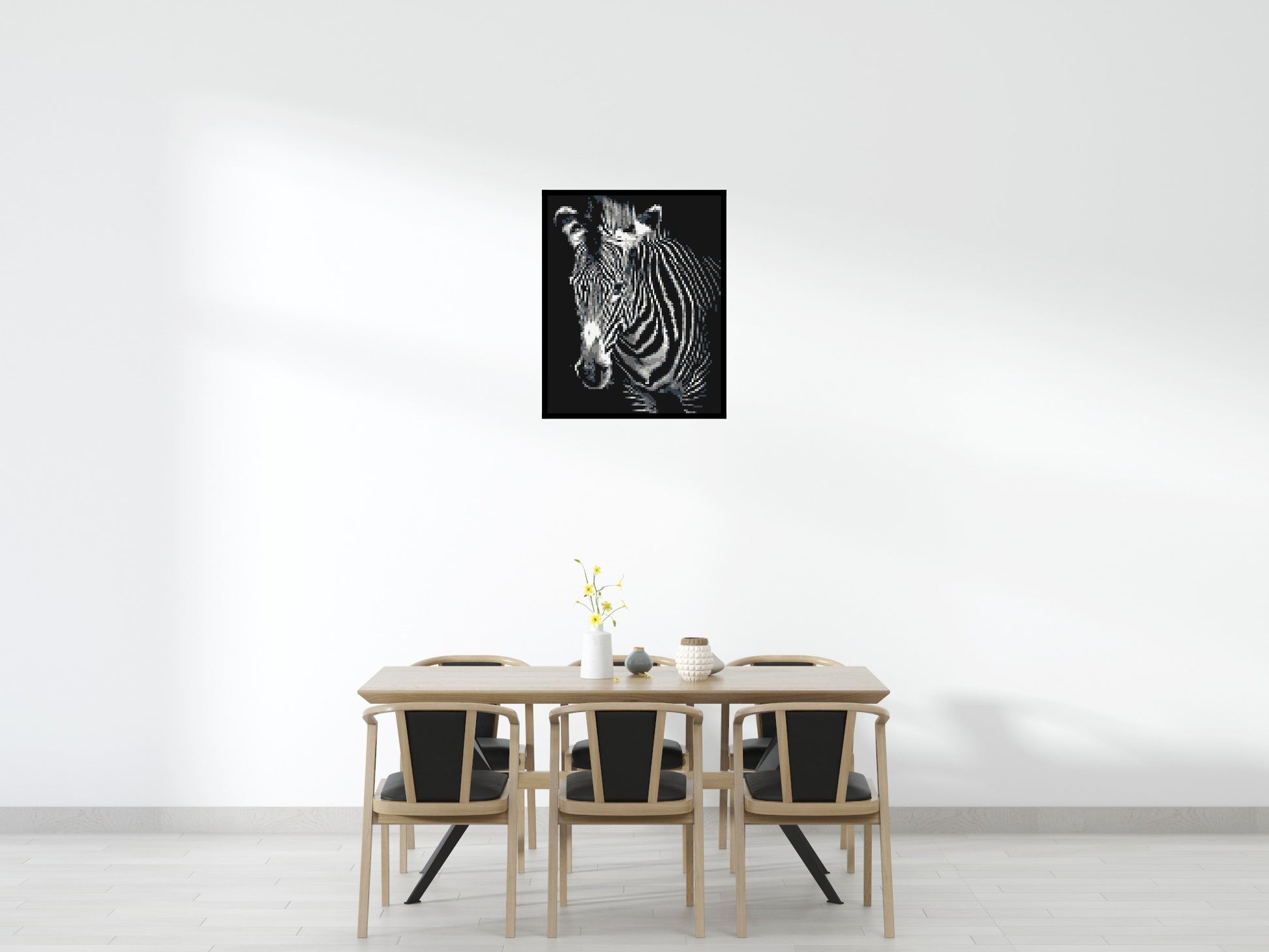 Black & White Zebra - Brick Art Mosaic Kit 4x5 scene with frame