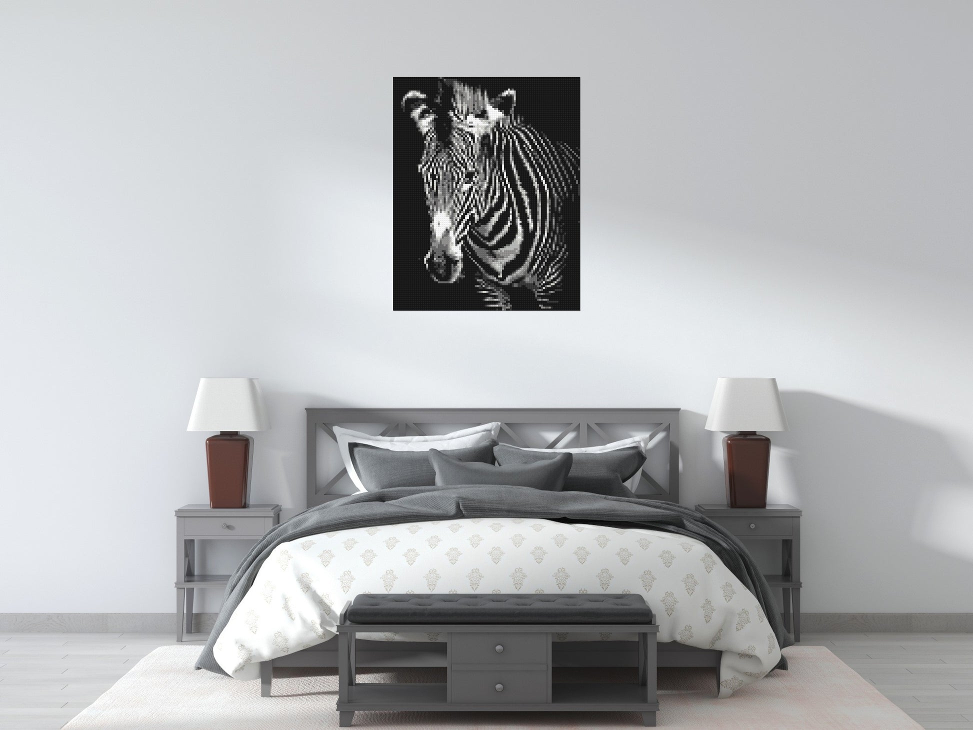 Black & White Zebra - Brick Art Mosaic Kit 4x5 scene