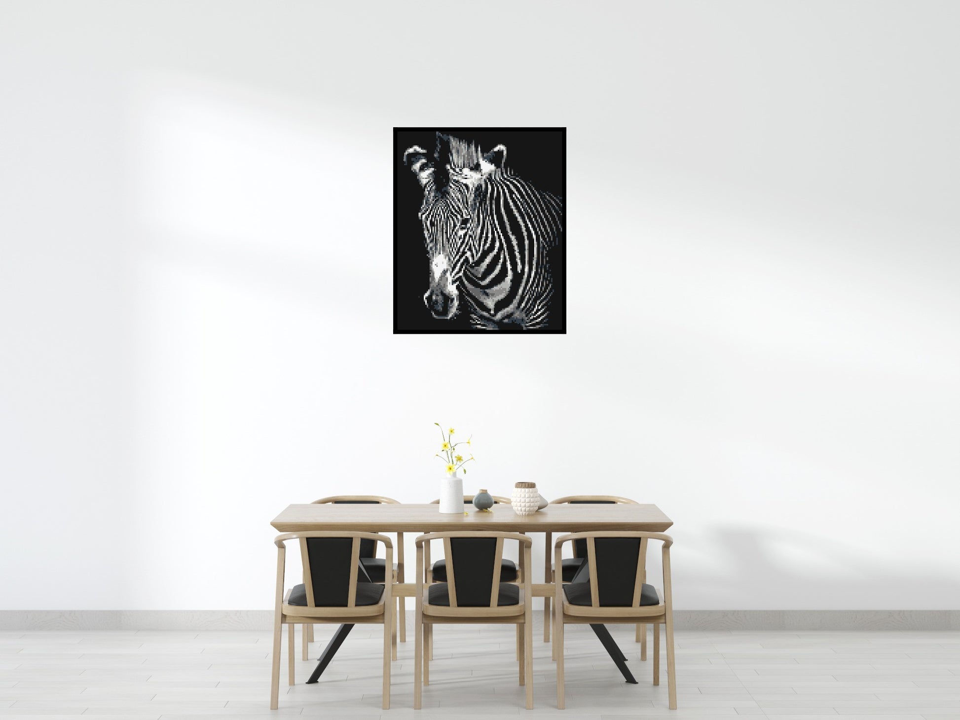 Black & White Zebra - Brick Art Mosaic Kit 5x6 scene with frame