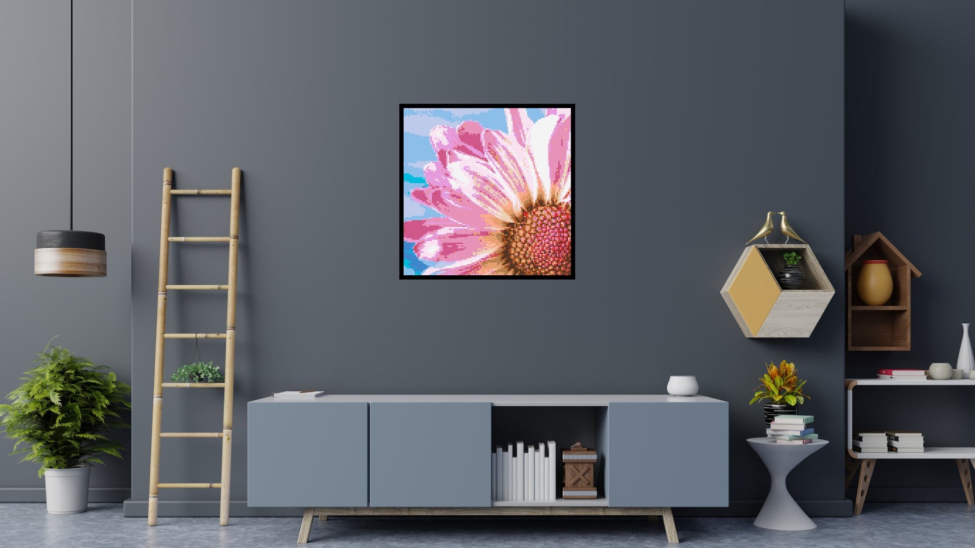 Pink Daisy - Brick Art Mosaic Kit 5x5 scene with frame