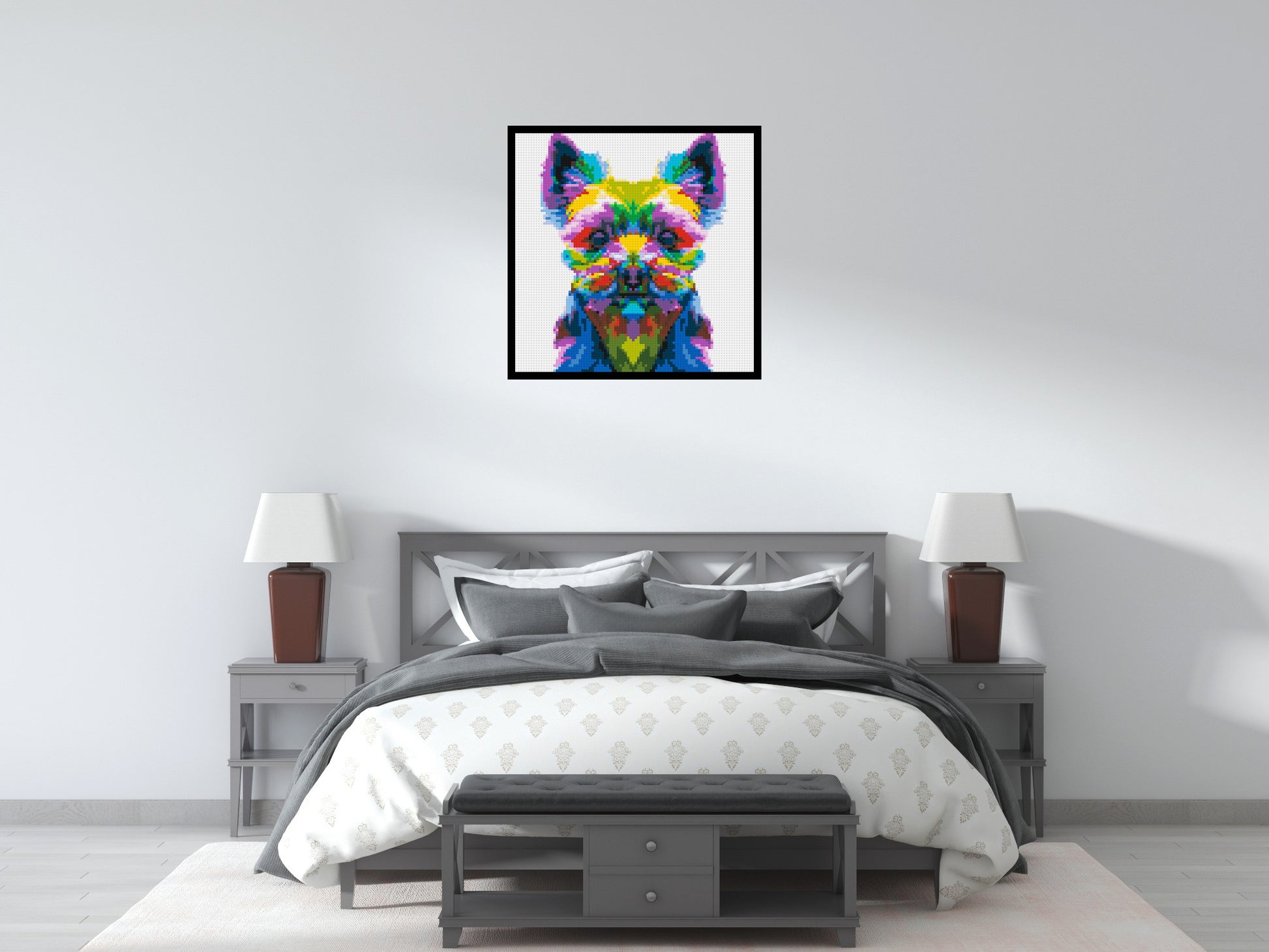 Yorkshire Terrier Colourful Pop Art - Brick Art Mosaic Kit 4x4 scene with frame