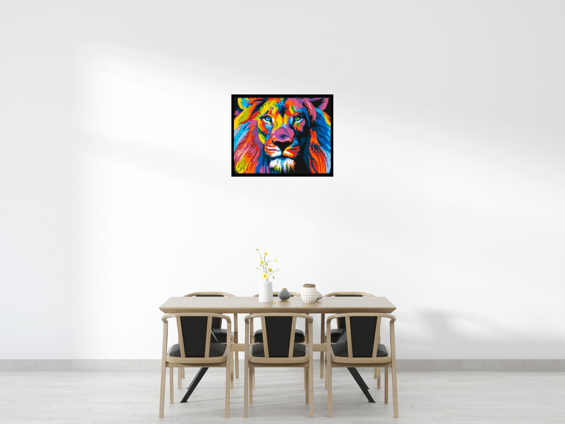 Lion Colourful Pop Art - Brick Art Mosaic Kit 5x4 scene with frame