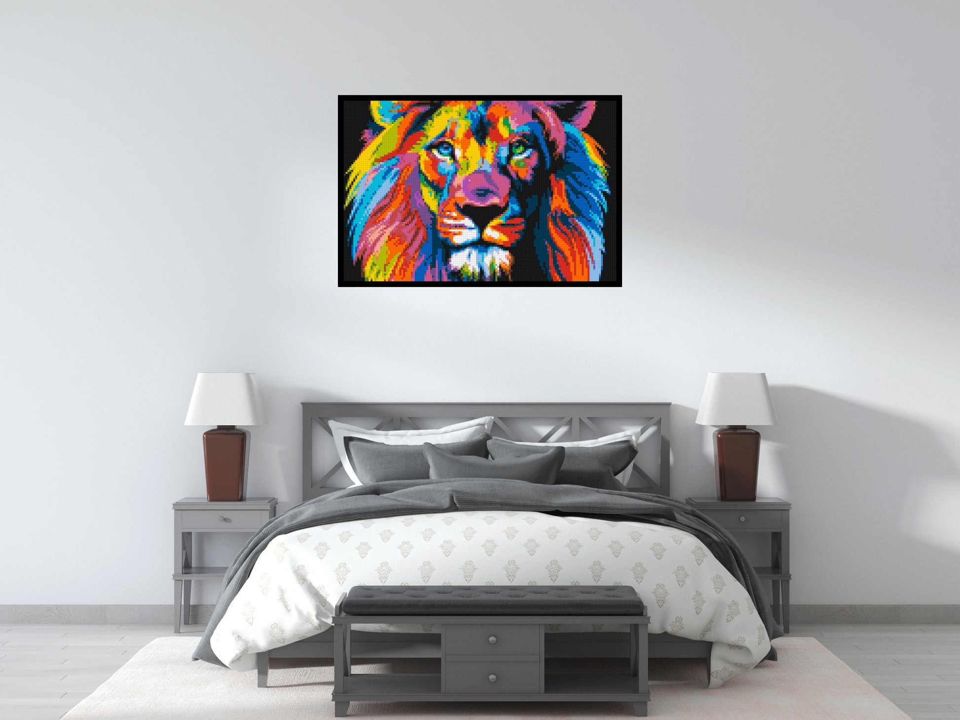 Lion Colourful Pop Art - Brick Art Mosaic Kit 6x4 scene with frame