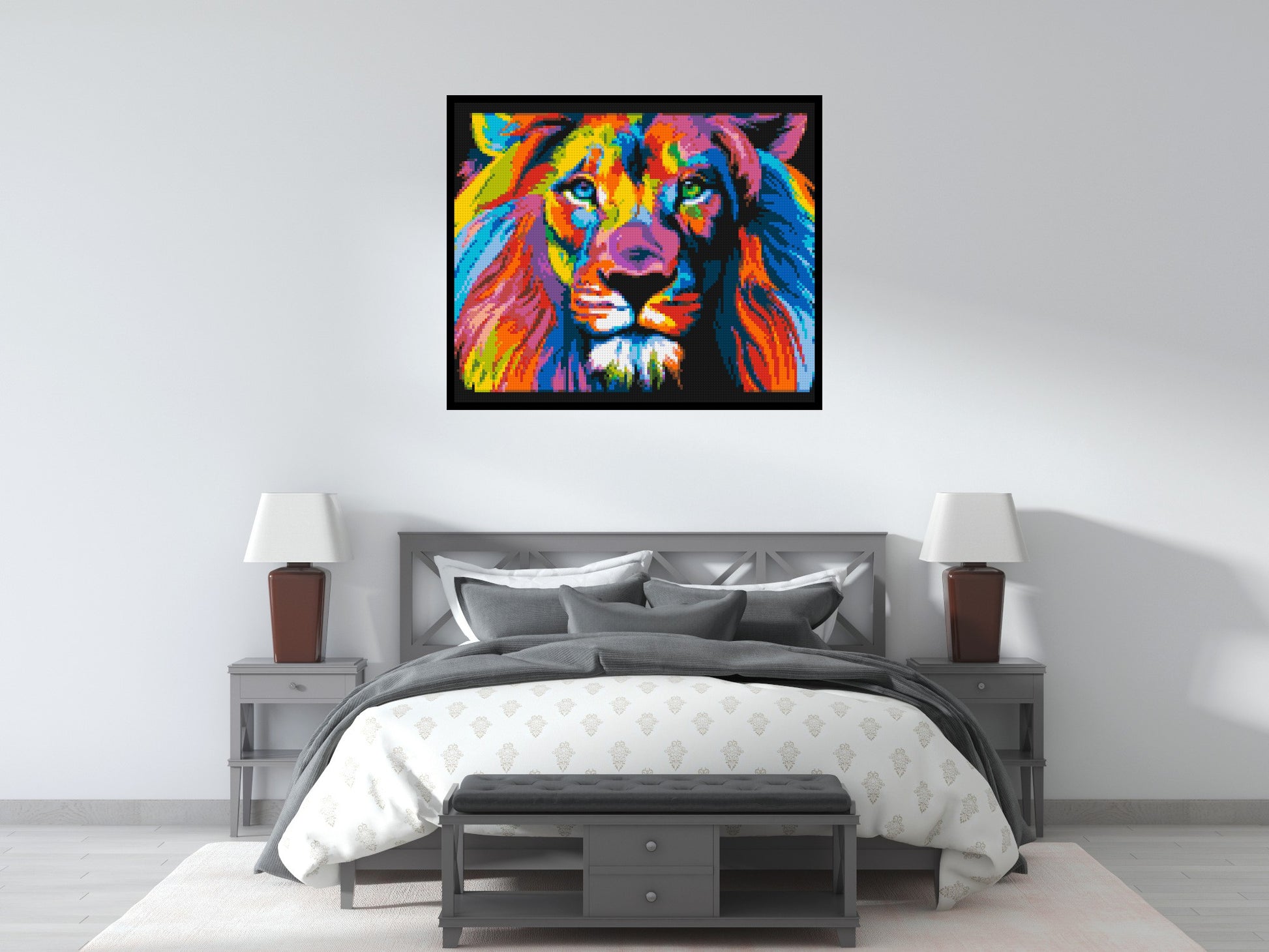 Lion Colourful Pop Art - Brick Art Mosaic Kit 6x5 scene with frame