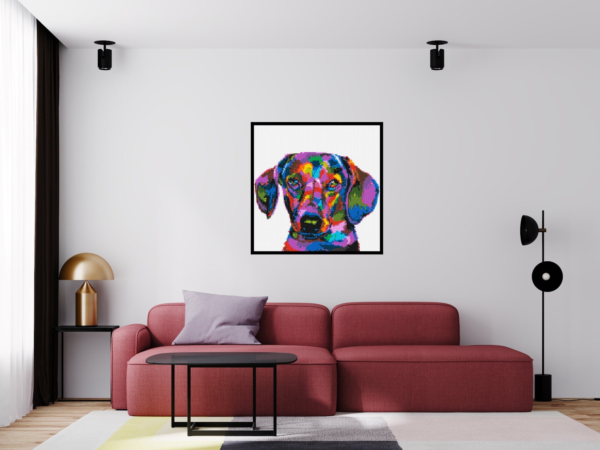 Dachshund Colourful Pop Art - Brick Art Mosaic Kit 5x5 scene with frame