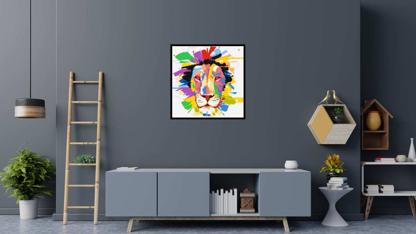 Abstract Lion Colourful Pop Art - Brick Art Mosaic Kit 5x5 large