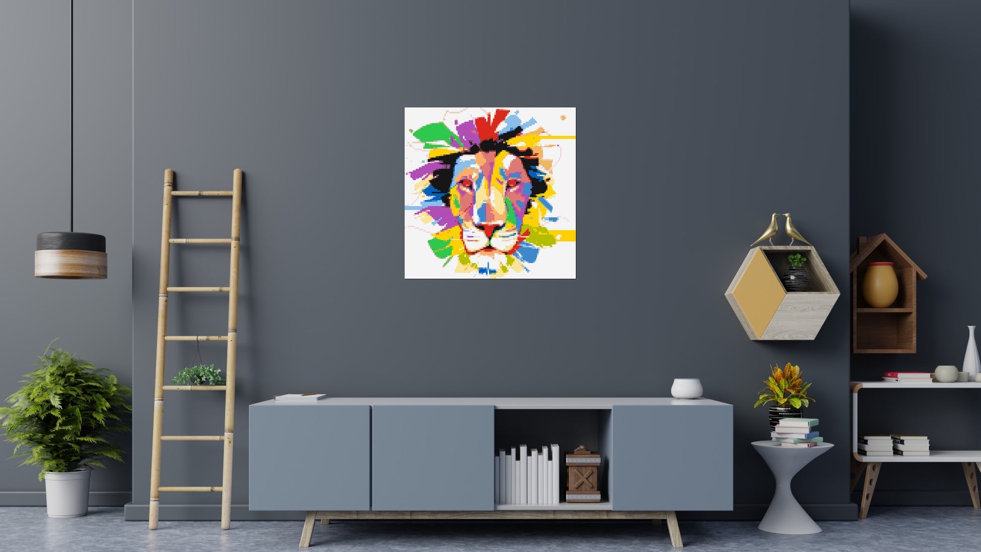 Abstract Lion Colourful Pop Art - Brick Art Mosaic Kit 5x5 scene