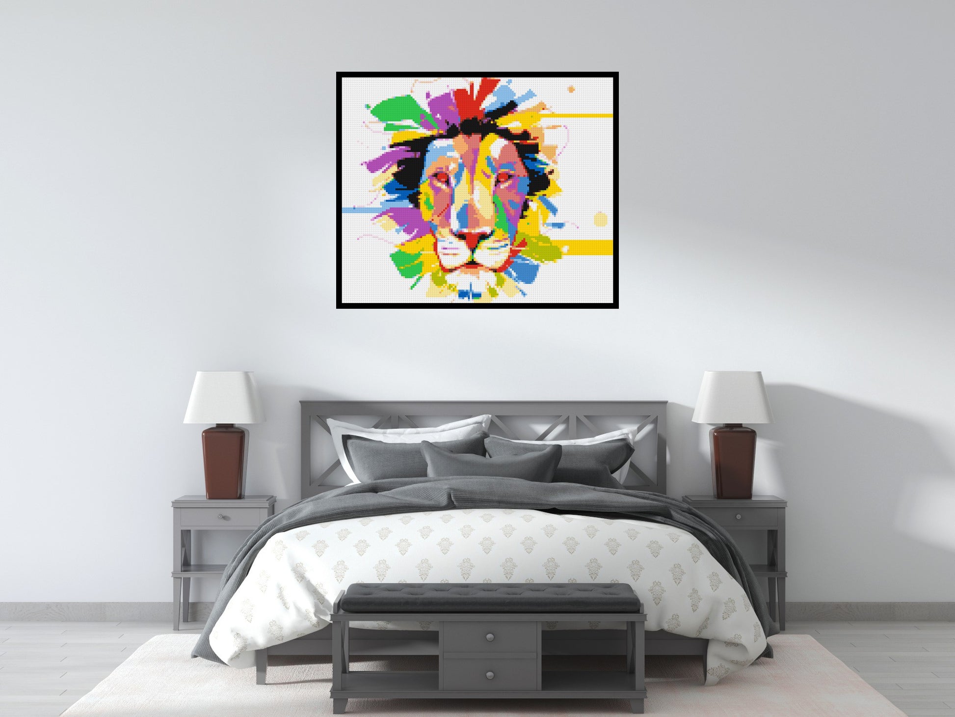 Abstract Lion Colourful Pop Art - Brick Art Mosaic Kit 6x5 scene with frame