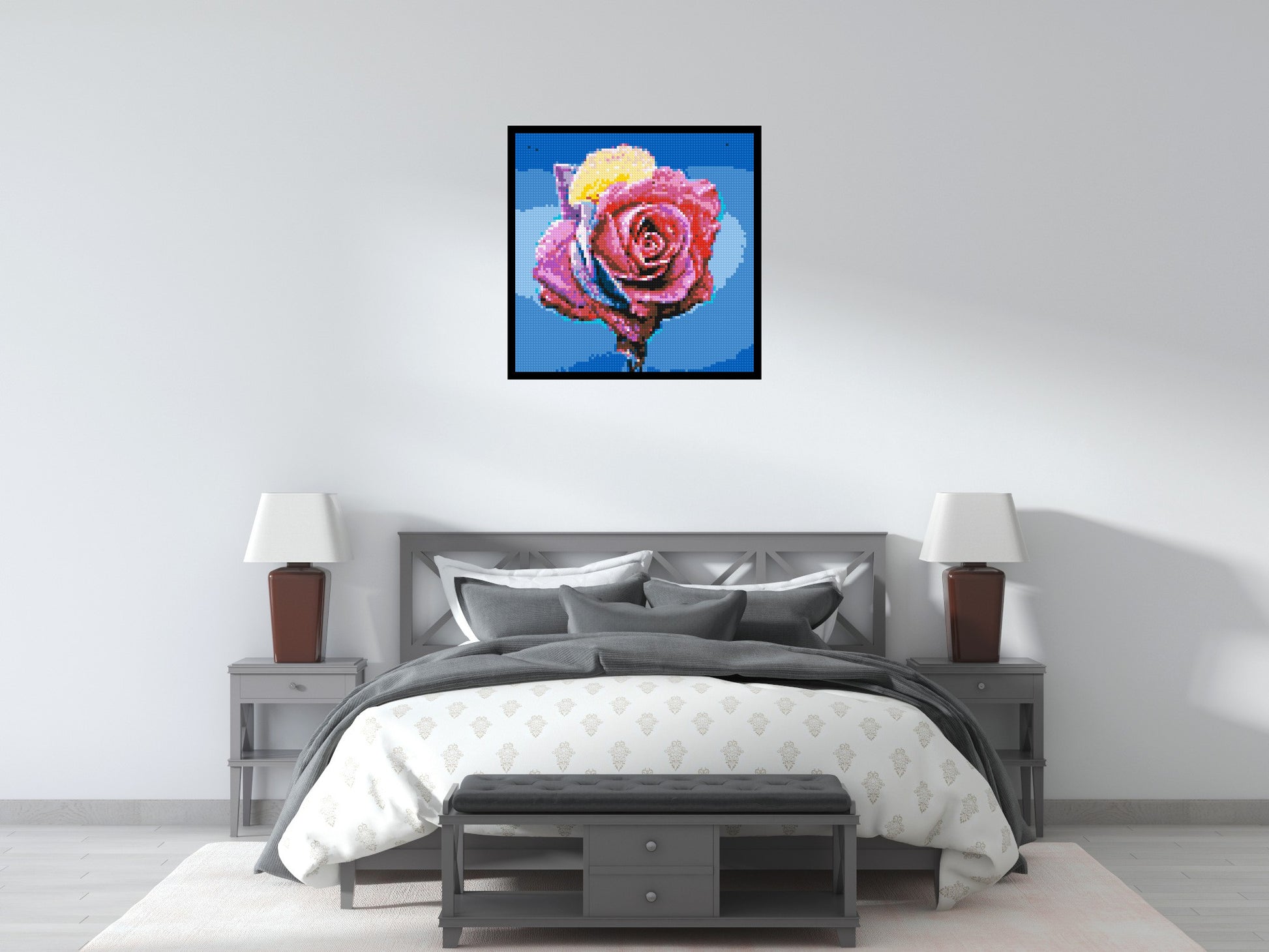 Colourful Rose - Brick Art Mosaic Kit 4x4 scene with frame