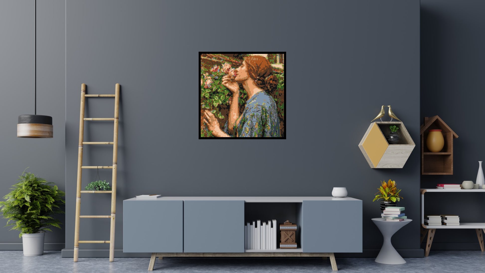 The Soul of The Rose by J. W. Waterhouse - Brick Art Mosaic Kit 5x5 scene with frame