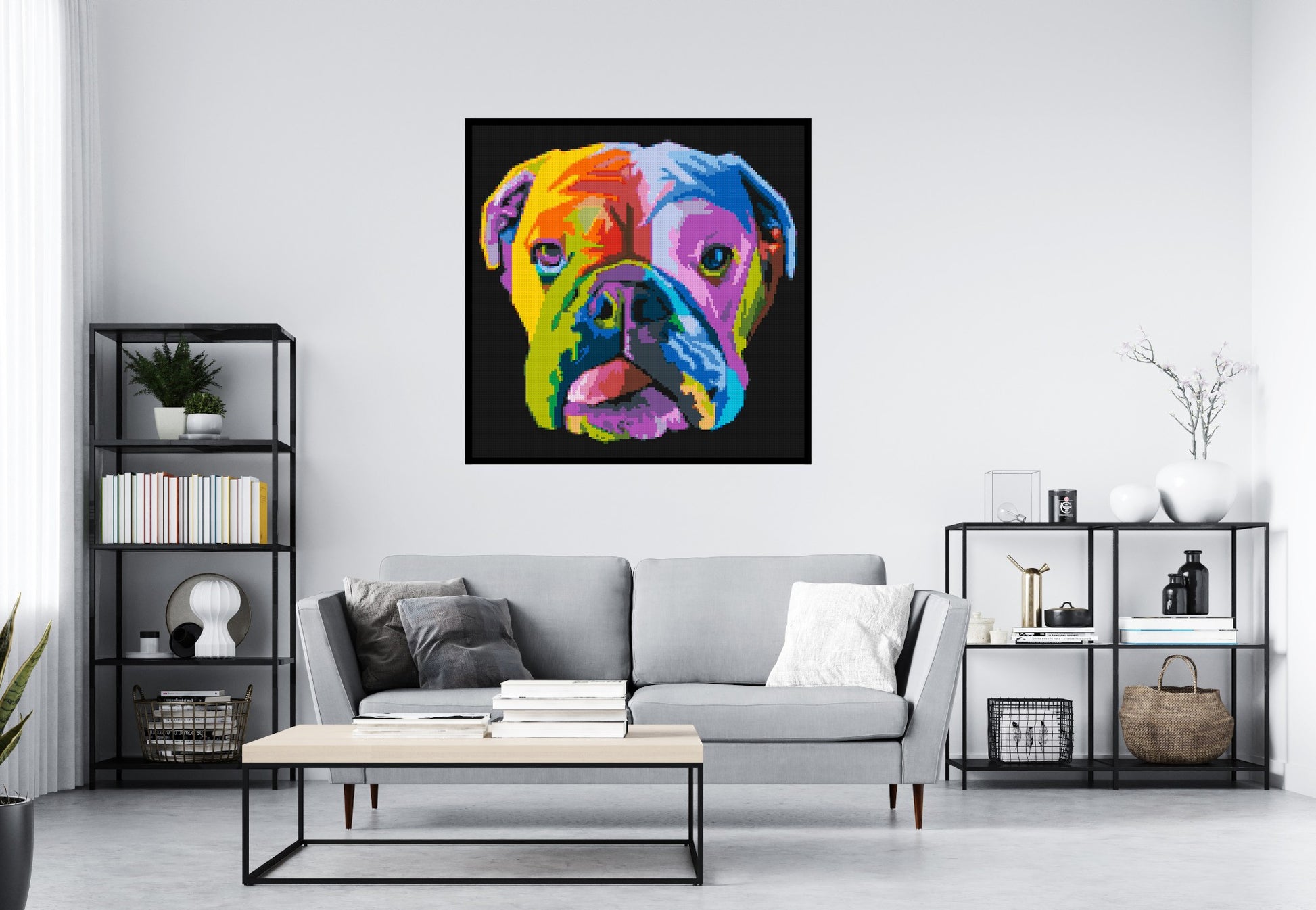 English Bulldog Colourful Pop Art - Brick Art Mosaic Kit 6x6 scene with frame