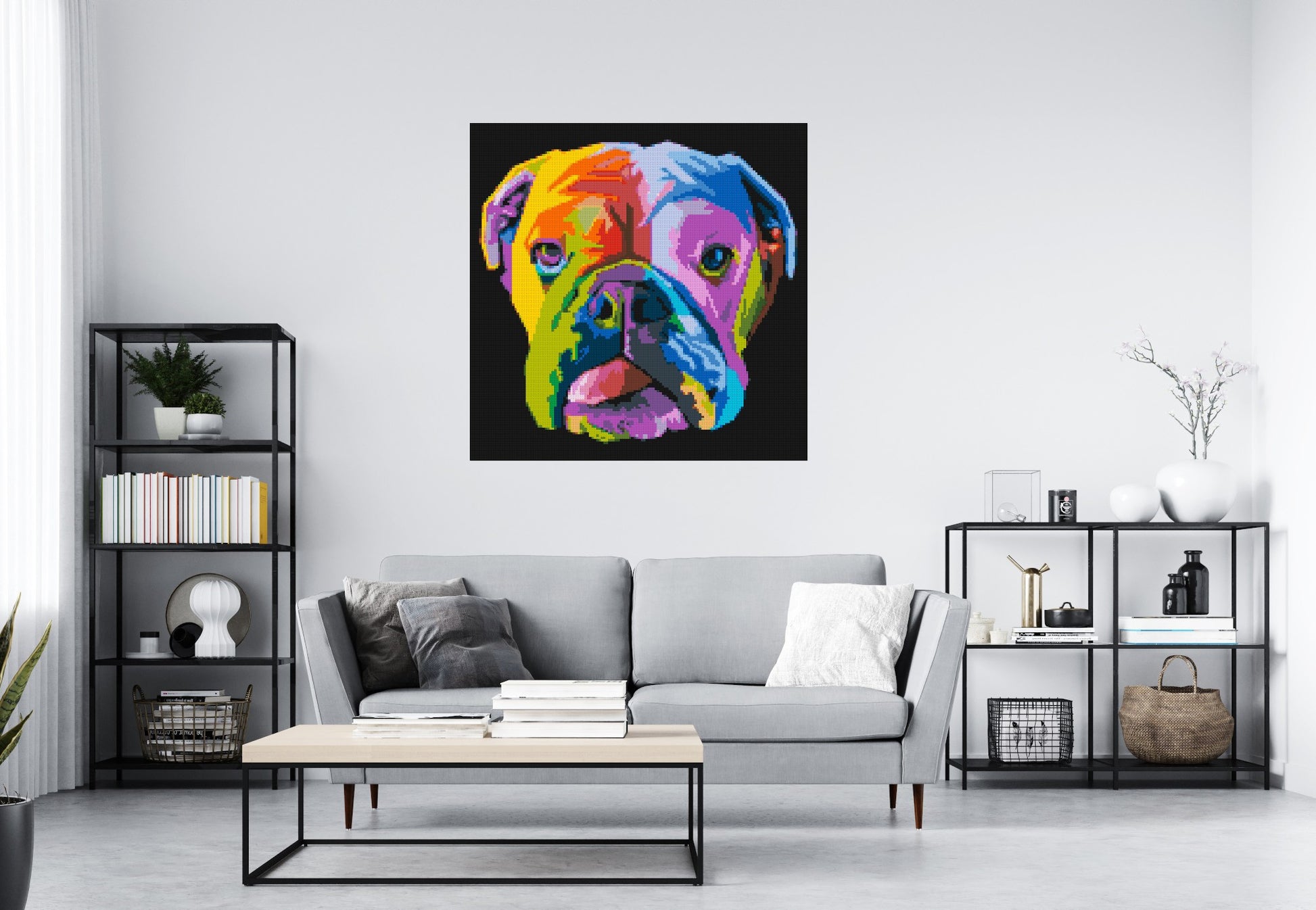 English Bulldog Colourful Pop Art - Brick Art Mosaic Kit 6x6 scene