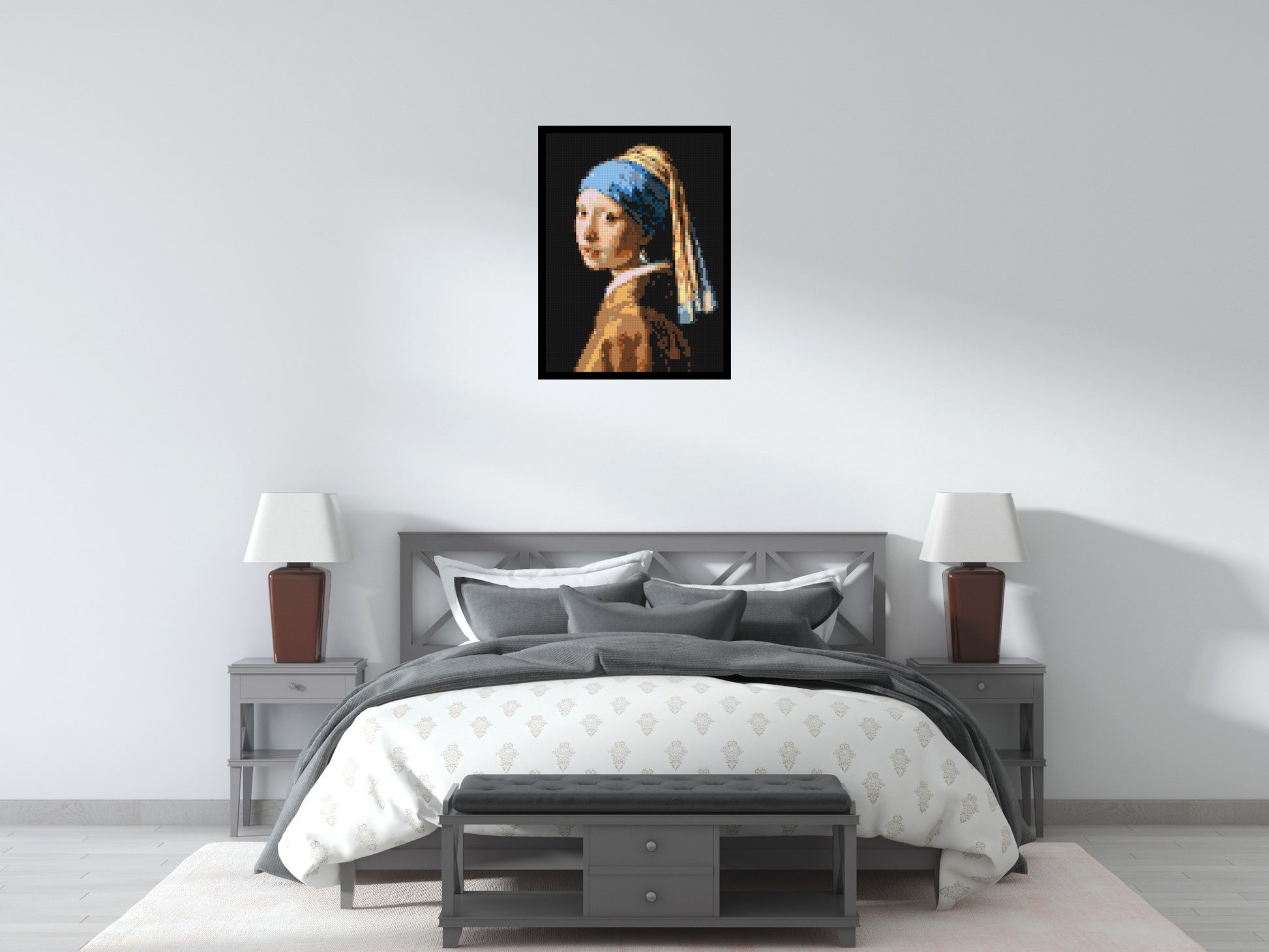 Girl with a Pearl Earring by Johannes Vermeer - Brick Art Mosaic Kit 3x4 scene with frame