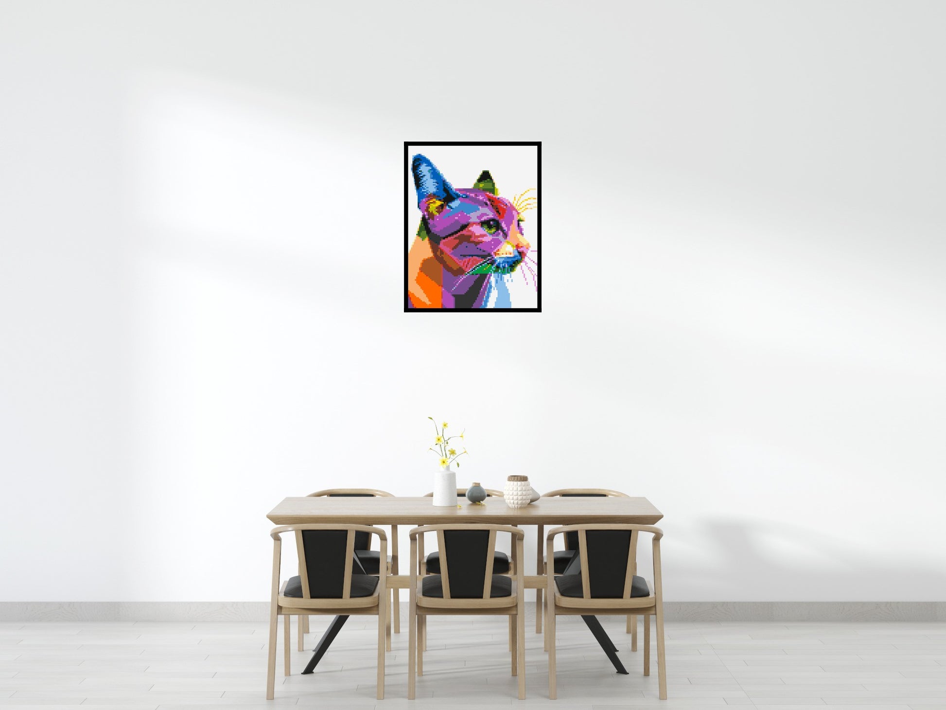 Cat #1 Colourful Pop Art - Brick Art Mosaic Kit 4x5 scene with frame