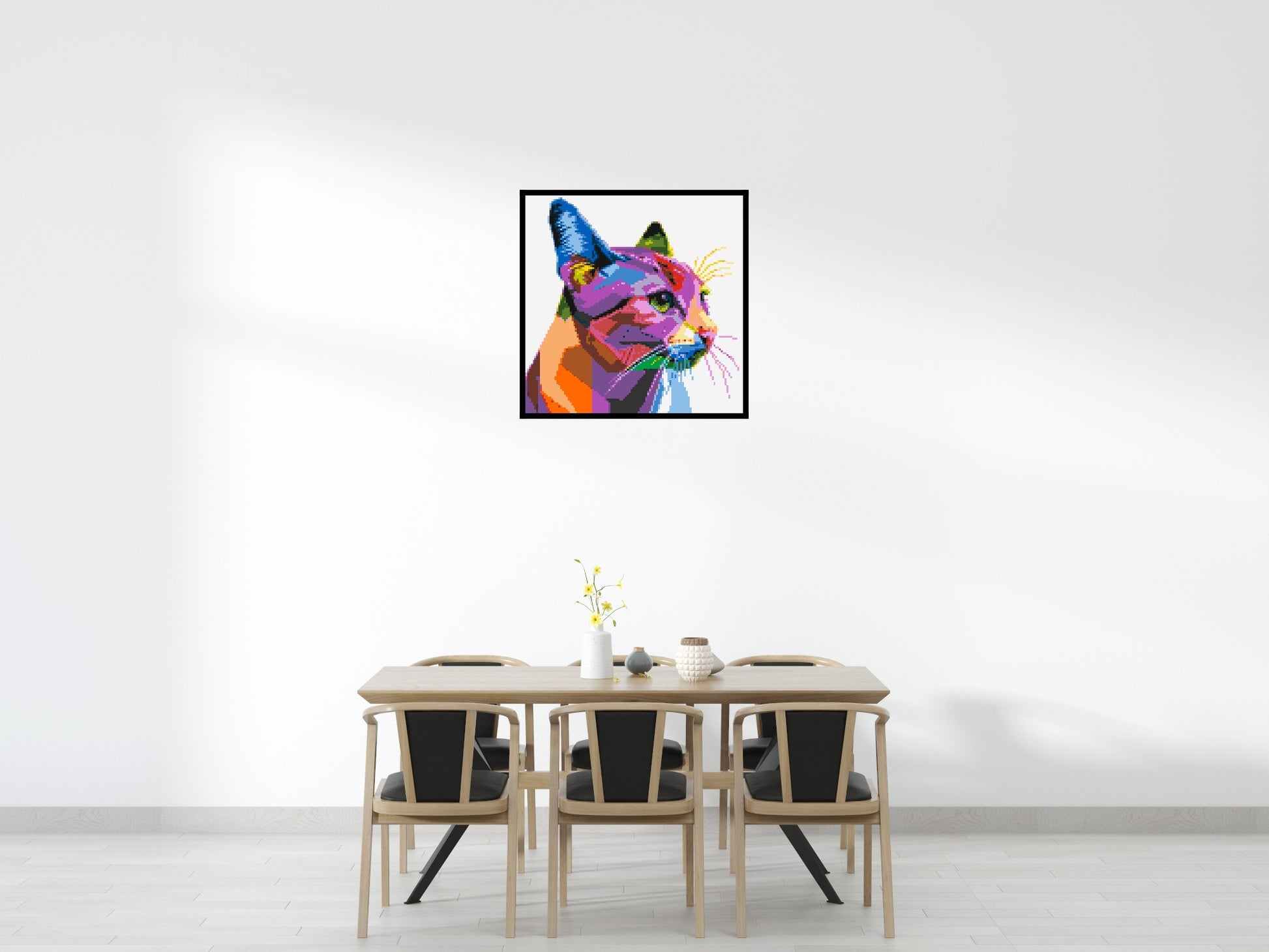 Cat #1 Colourful Pop Art - Brick Art Mosaic Kit 5x5 scene with frame