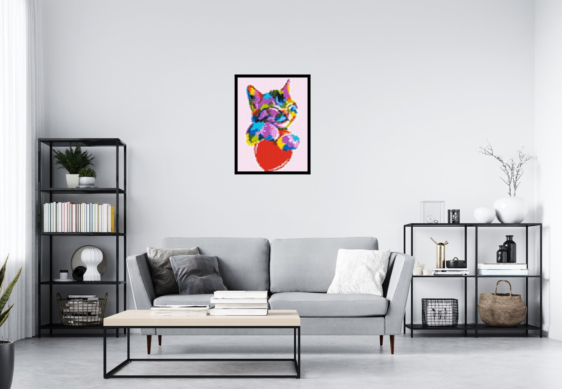 Cat with a Heart Colourful Pop Art - Brick Art Mosaic Kit 3x4 scene with frame