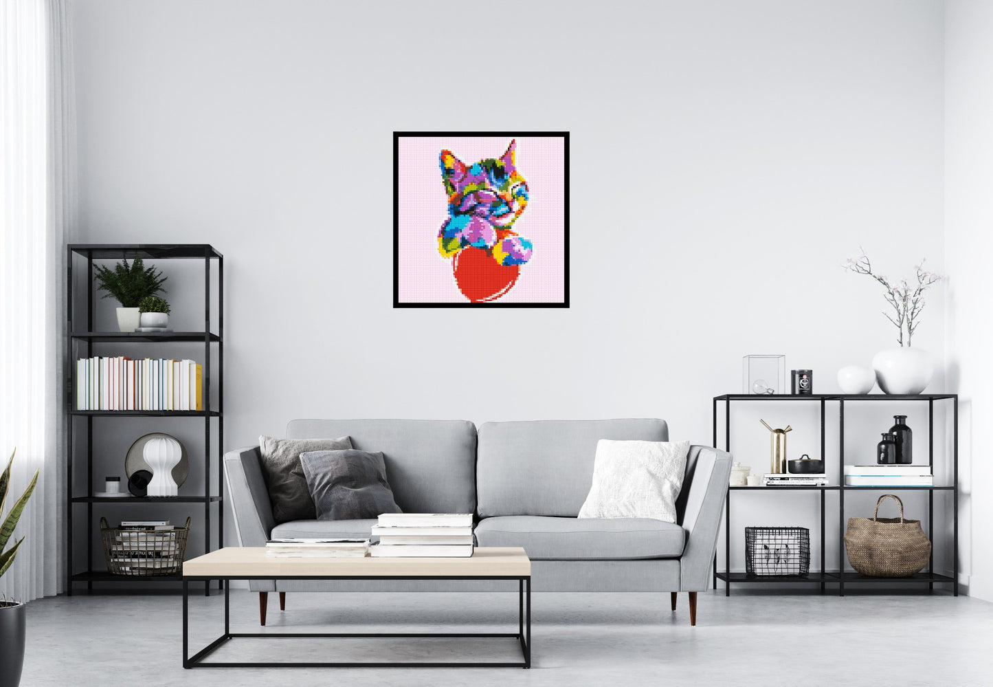 Cat with a Heart Colourful Pop Art - Brick Art Mosaic Kit 4x4 large