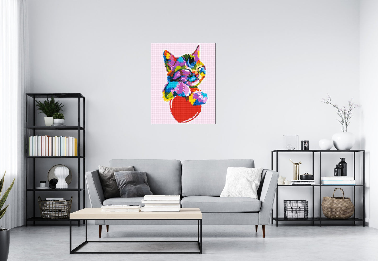 Cat with a Heart Colourful Pop Art - Brick Art Mosaic Kit 4x5 large