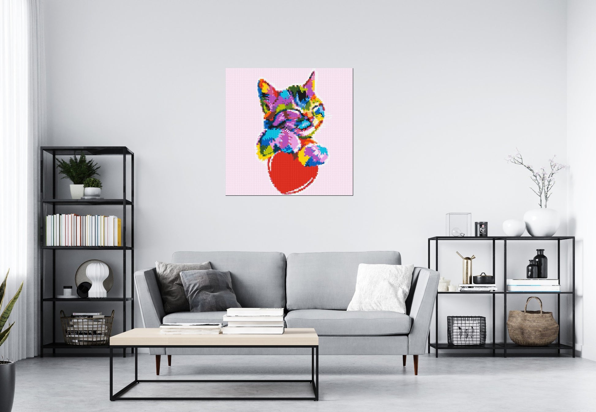 Cat with a Heart Colourful Pop Art - Brick Art Mosaic Kit 5x5 scene