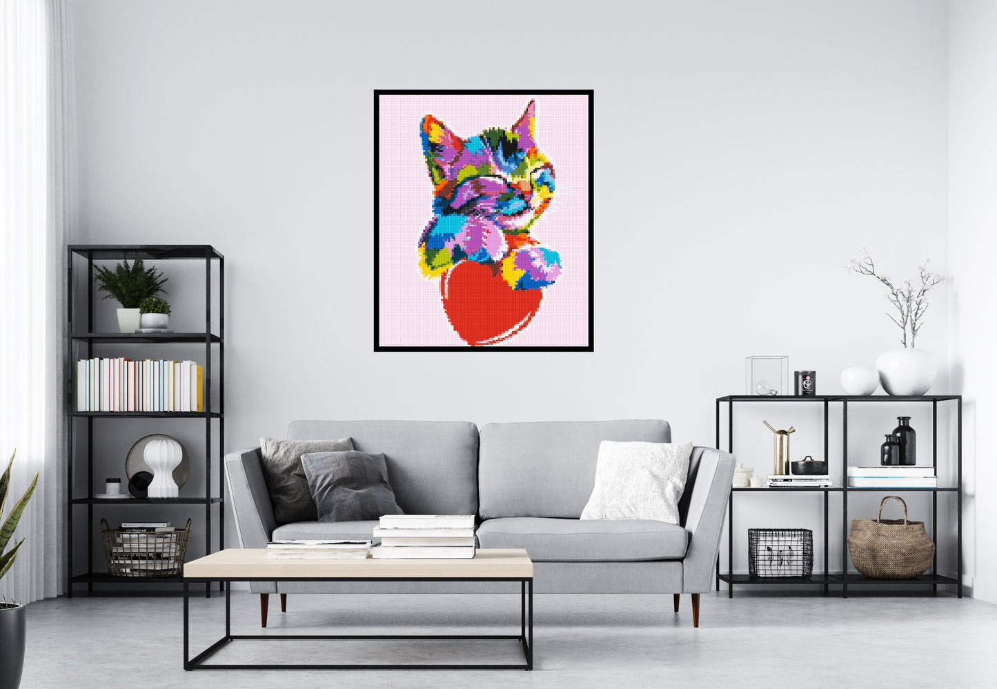 Cat with a Heart Colourful Pop Art - Brick Art Mosaic Kit 5x6 large