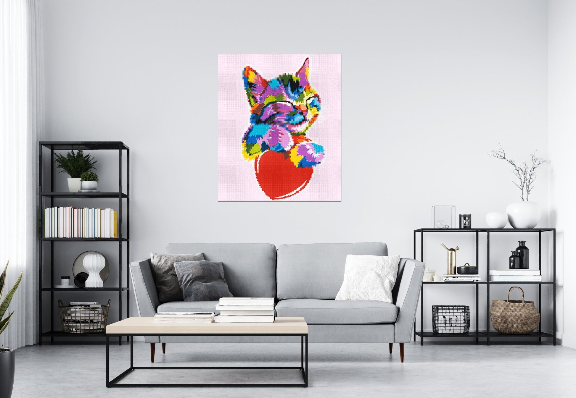 Cat with a Heart Colourful Pop Art - Brick Art Mosaic Kit 5x6 scene