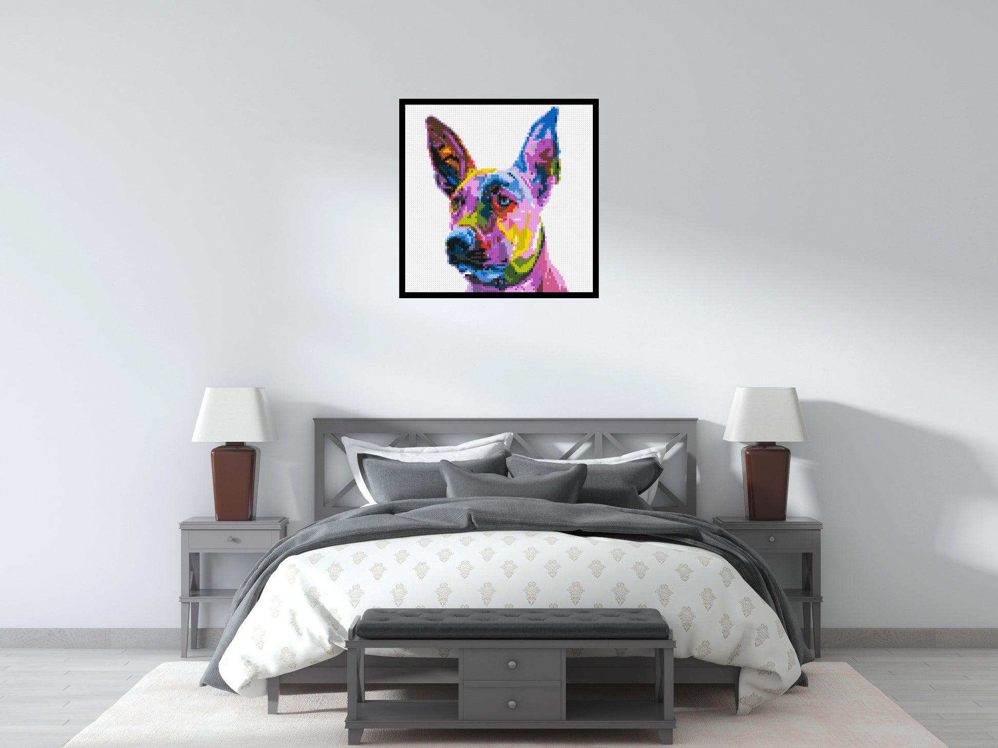 Belgian Malinois Colourful Pop Art - Brick Art Mosaic Kit 4x4 scene with frame