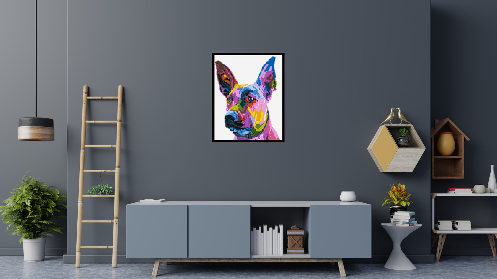 Belgian Malinois Colourful Pop Art - Brick Art Mosaic Kit 4x5 scene with frame