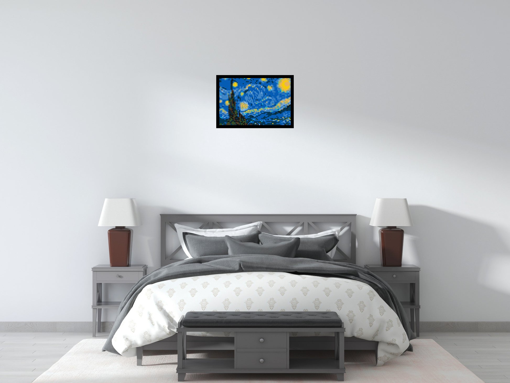 Starry Night by Vincent Van Gogh - Brick Art Mosaic Kit 3x2 scene with frame