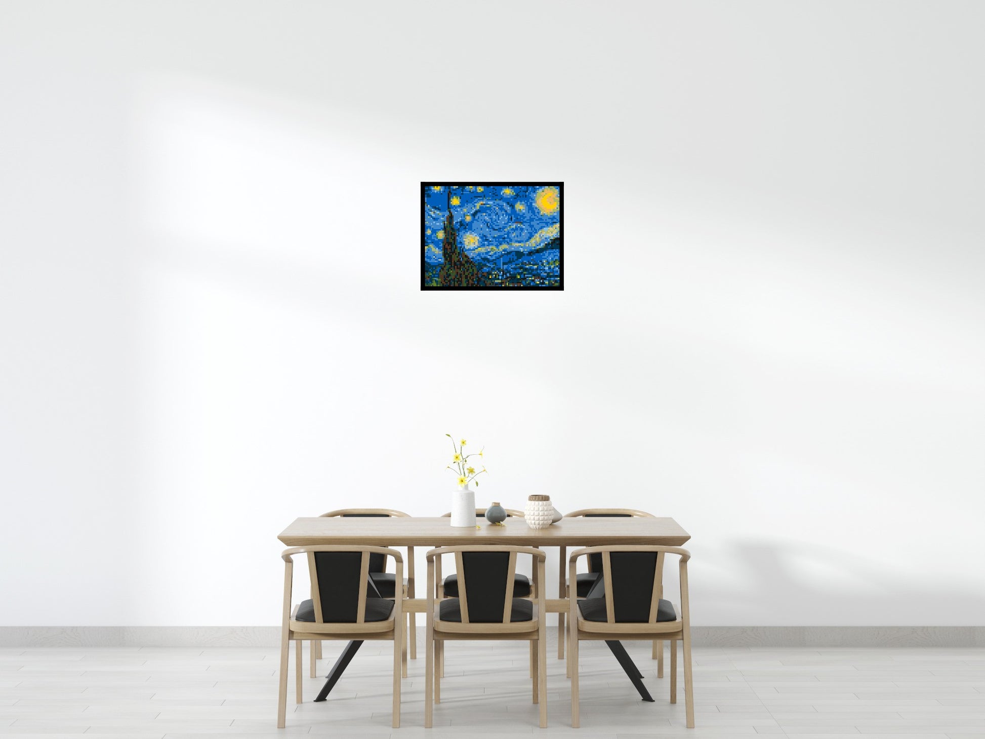 Starry Night by Vincent Van Gogh - Brick Art Mosaic Kit 4x3 scene with frame