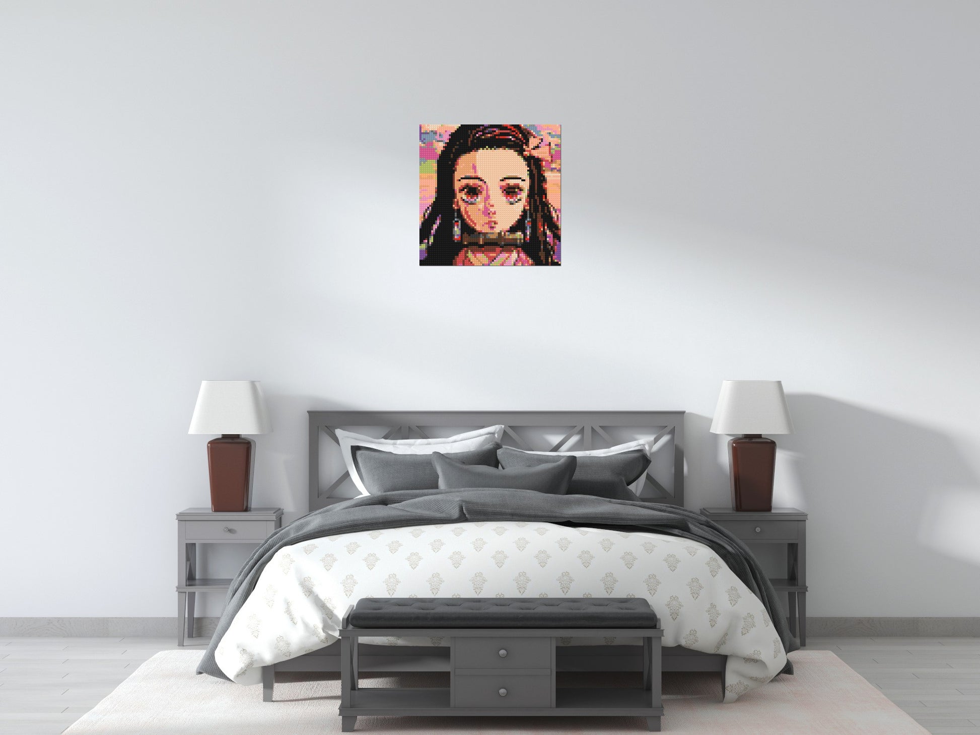Nezuko Pixel Art - Brick Art Mosaic Kit 3x3 scene