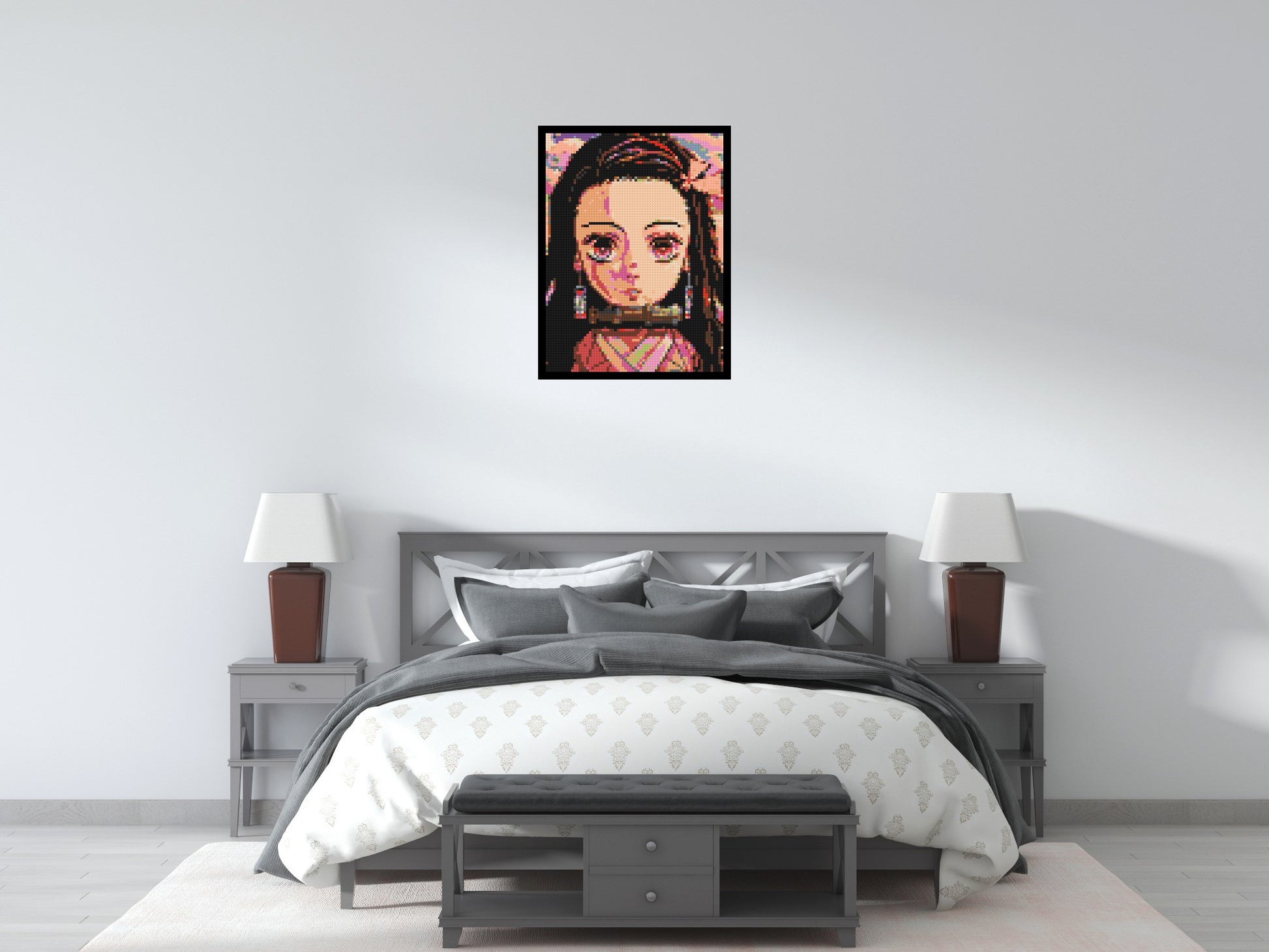 Nezuko Pixel Art - Brick Art Mosaic Kit 3x4 scene with frame