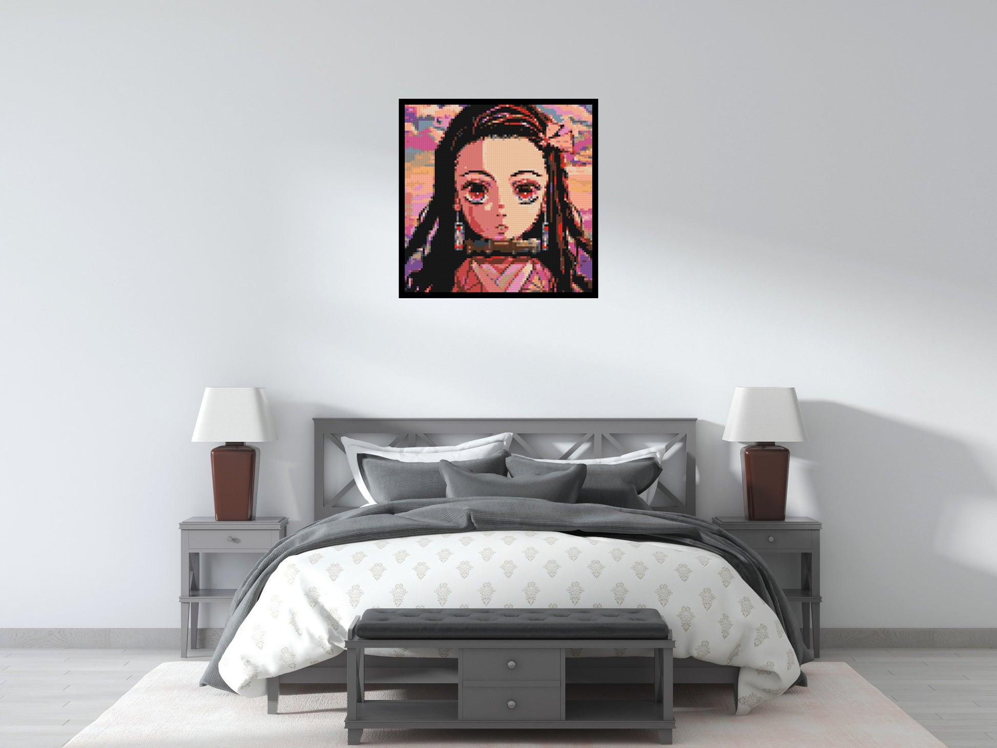 Nezuko Pixel Art - Brick Art Mosaic Kit 4x4 scene with frame