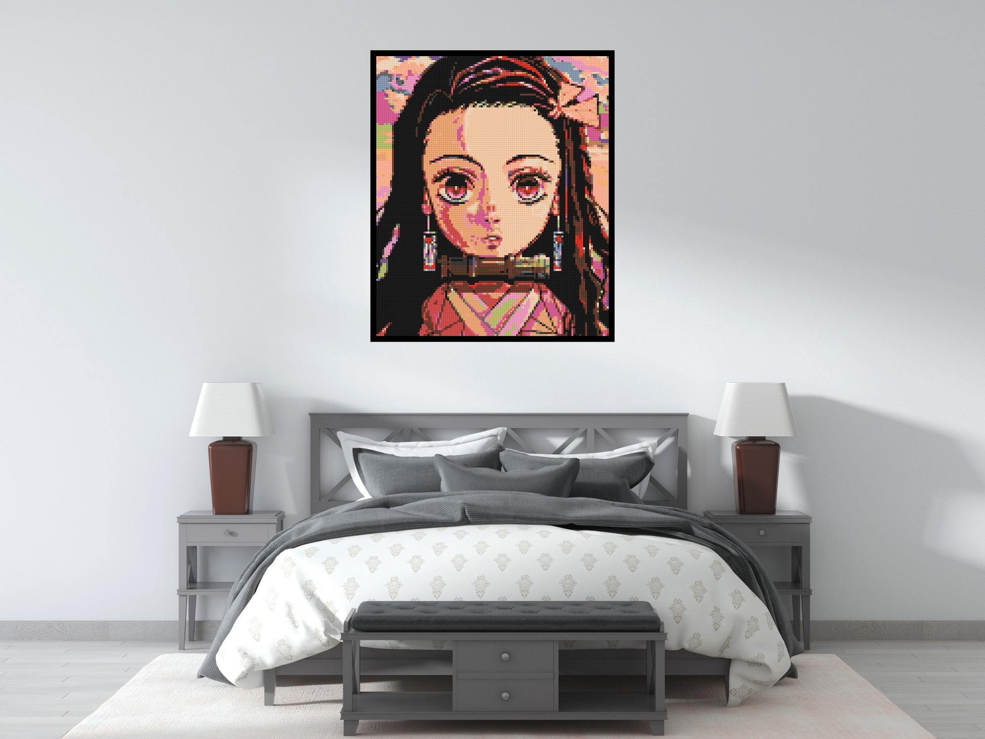 Nezuko Pixel Art - Brick Art Mosaic Kit 5x6 scene with frame