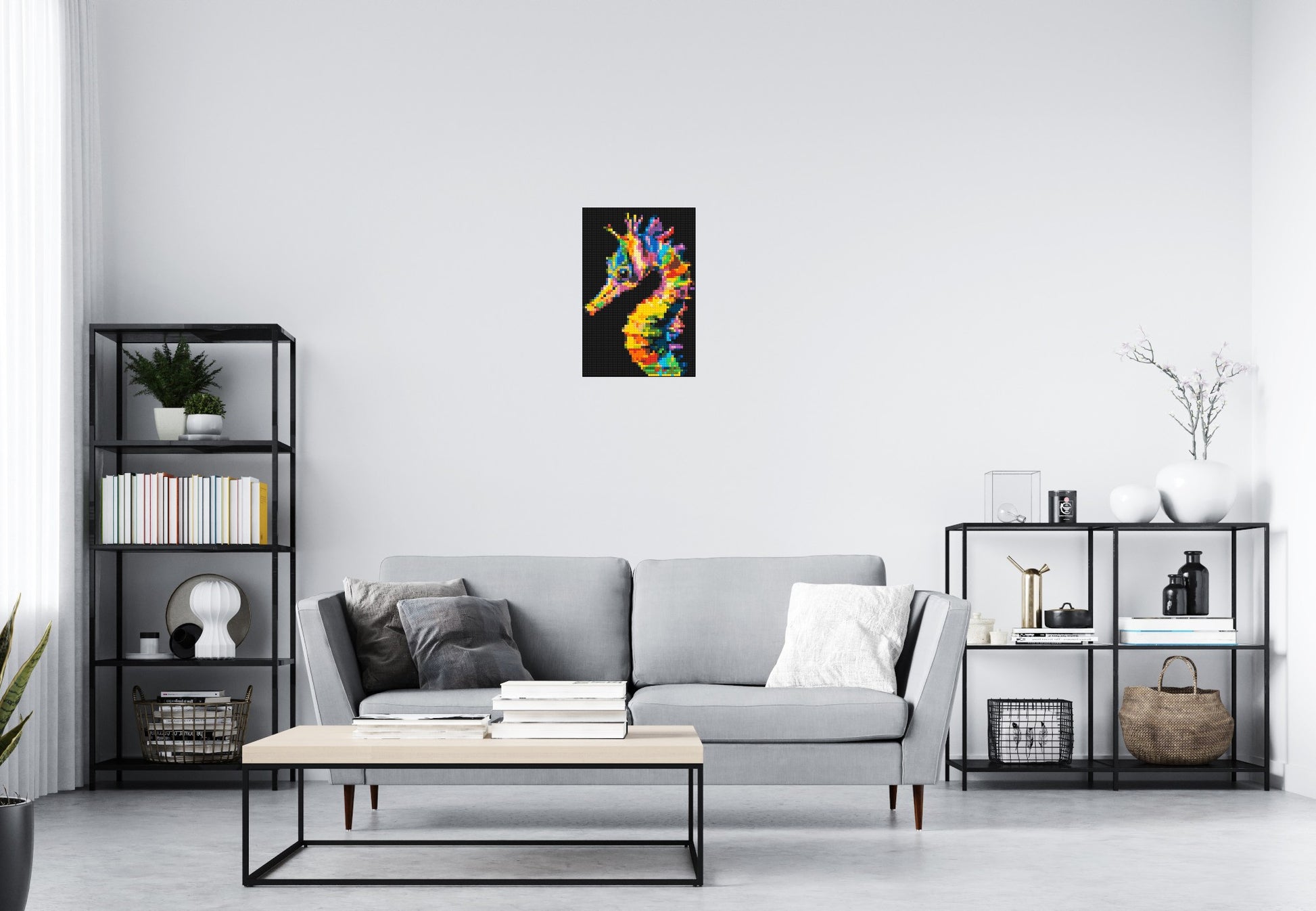 Colourful Seahorse Pop Art - Brick Art Mosaic Kit 2x3 scene