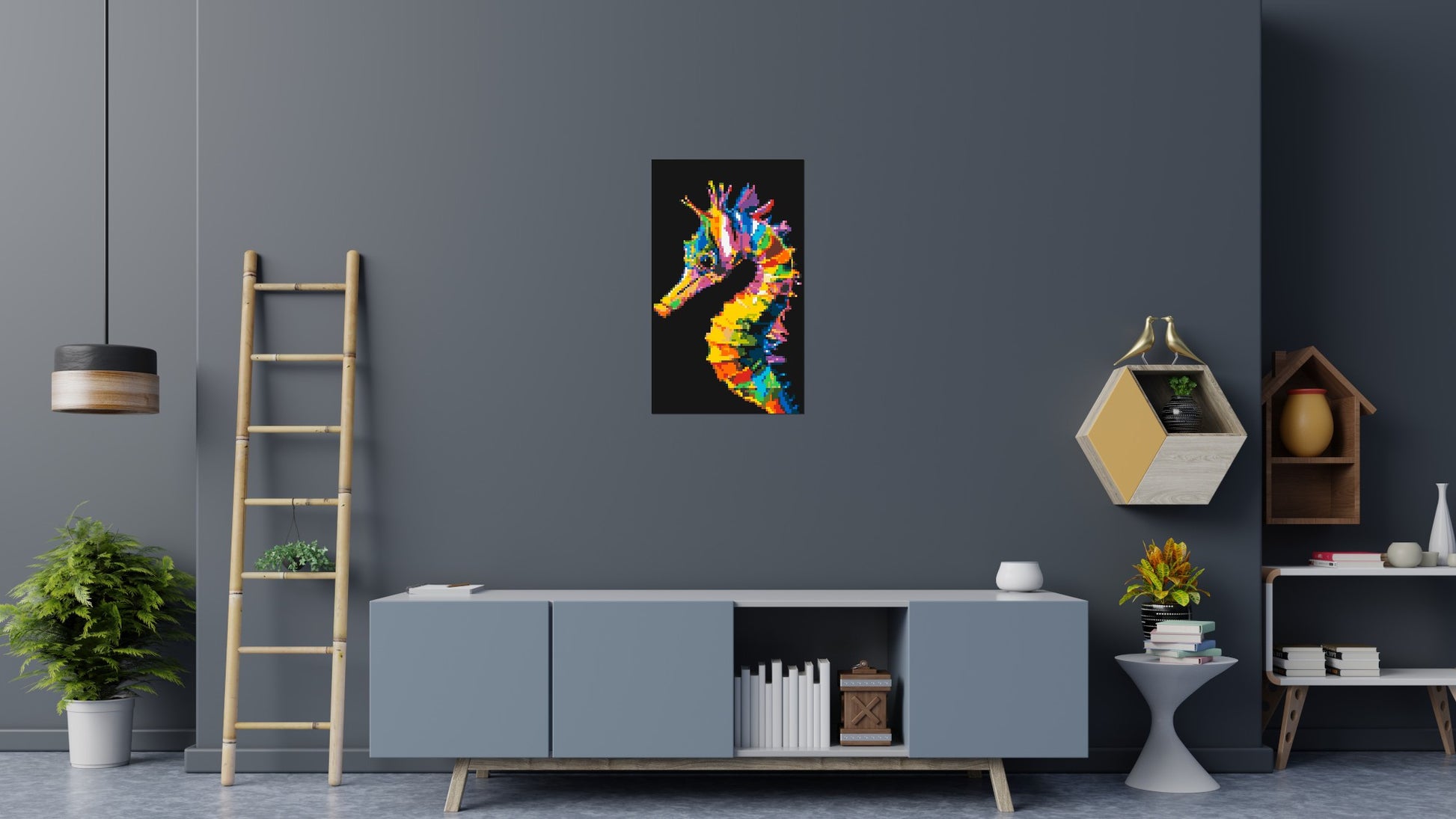 Colourful Seahorse Pop Art - Brick Art Mosaic Kit 3x5 scene