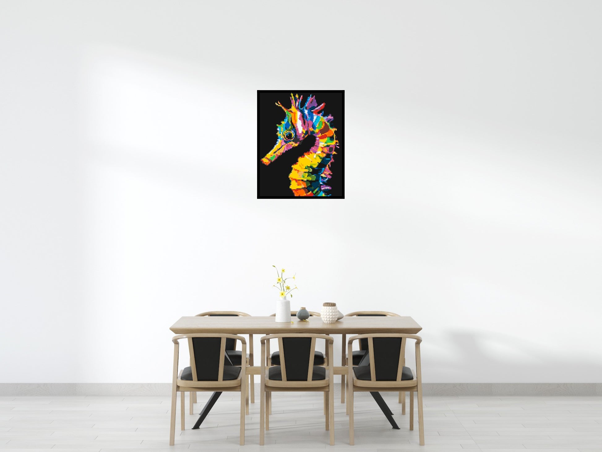 Colourful Seahorse Pop Art - Brick Art Mosaic Kit 4x5 scene with frame