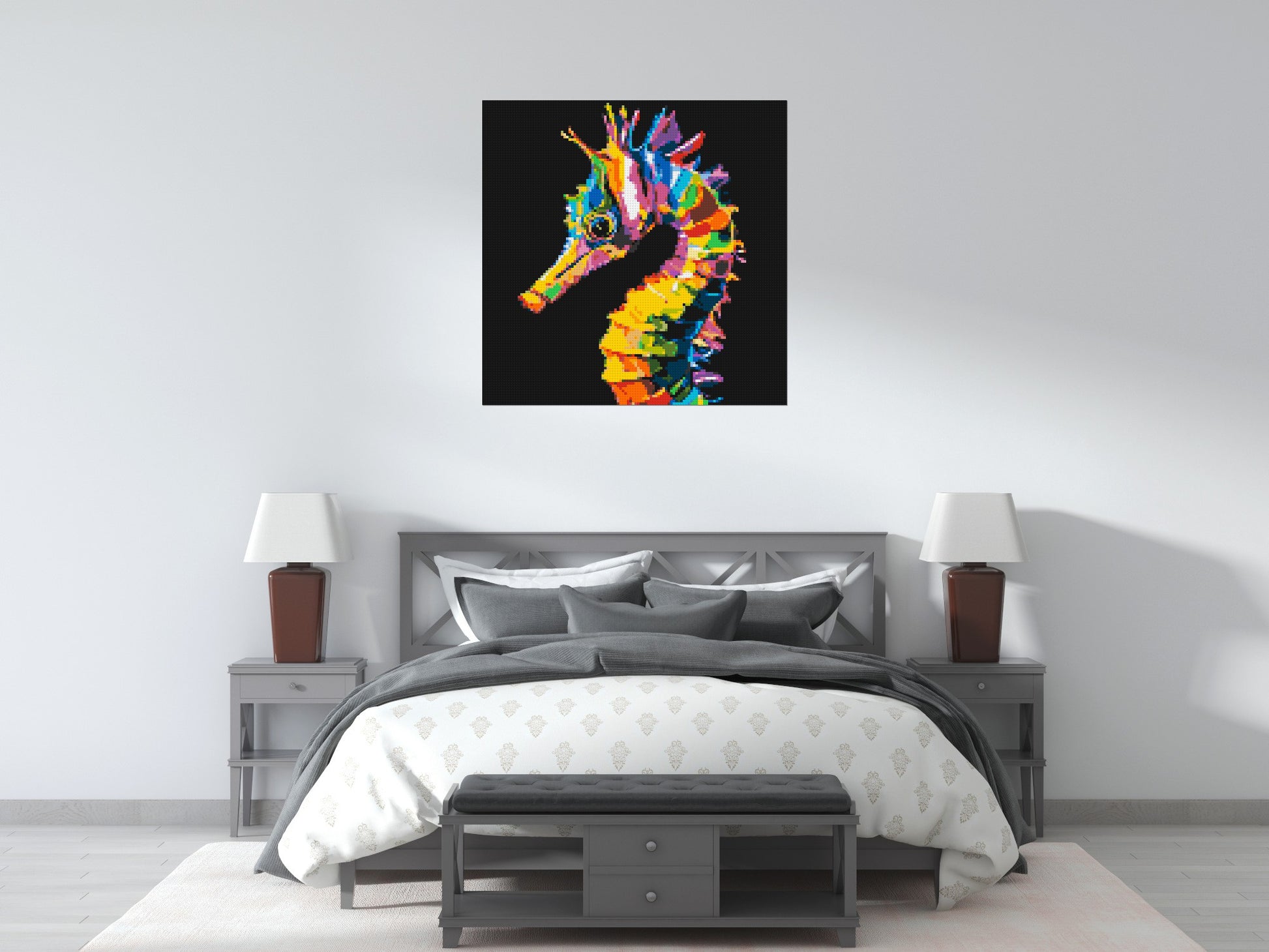 Colourful Seahorse Pop Art - Brick Art Mosaic Kit 5x5 scene