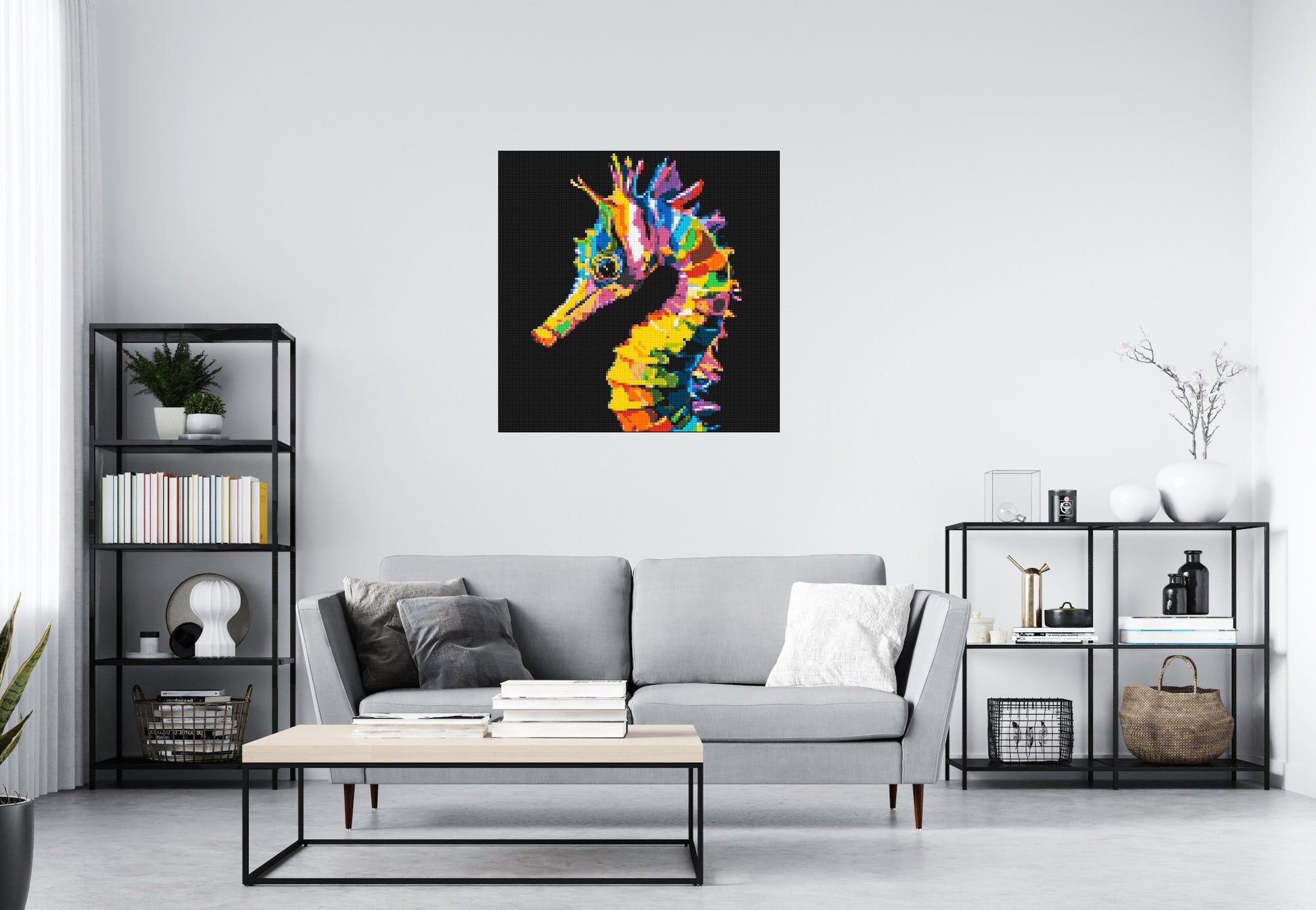 Colourful Seahorse Pop Art - Brick Art Mosaic Kit 5x5 scene