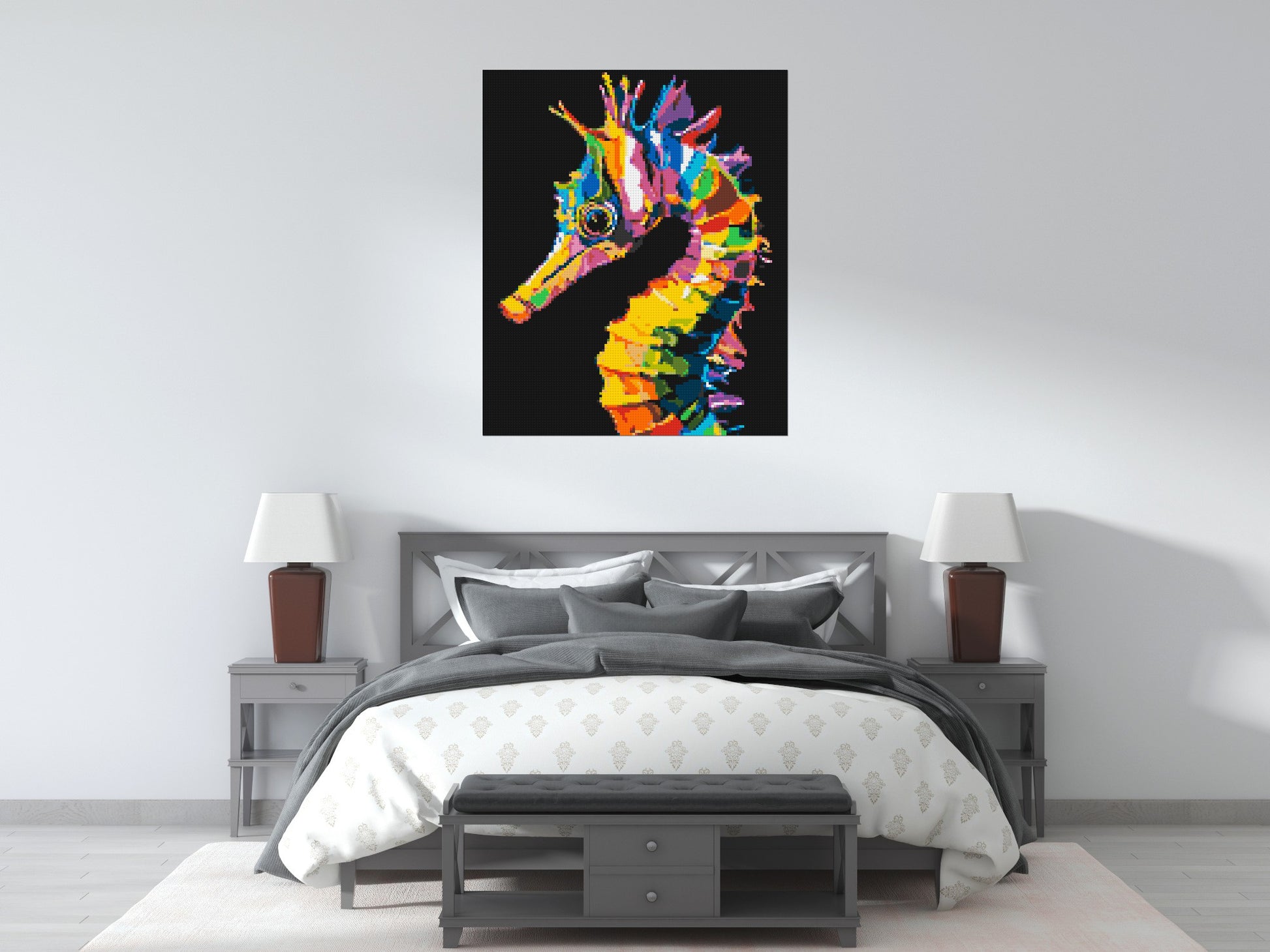 Colourful Seahorse Pop Art - Brick Art Mosaic Kit 5x6 scene