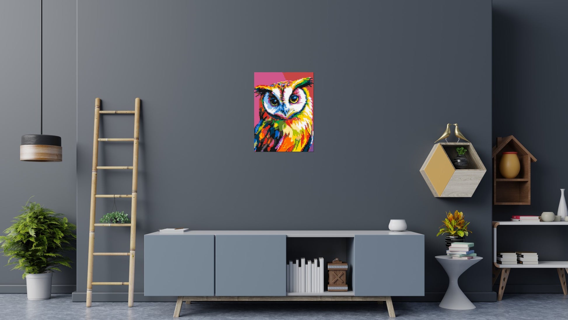 Owl Colourful Pop Art - Brick Art Mosaic Kit 3x4 scene