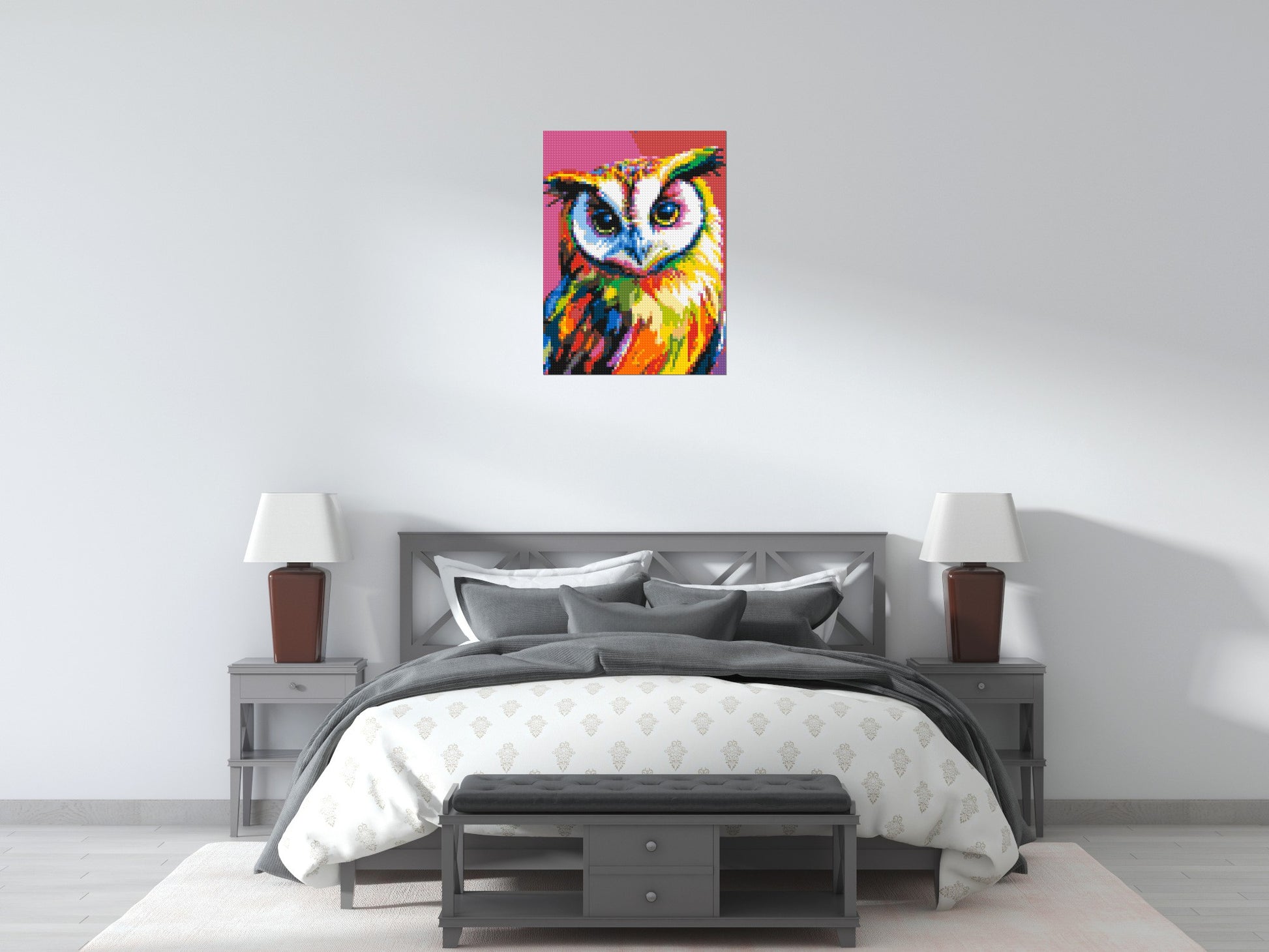 Owl Colourful Pop Art - Brick Art Mosaic Kit 3x4 scene