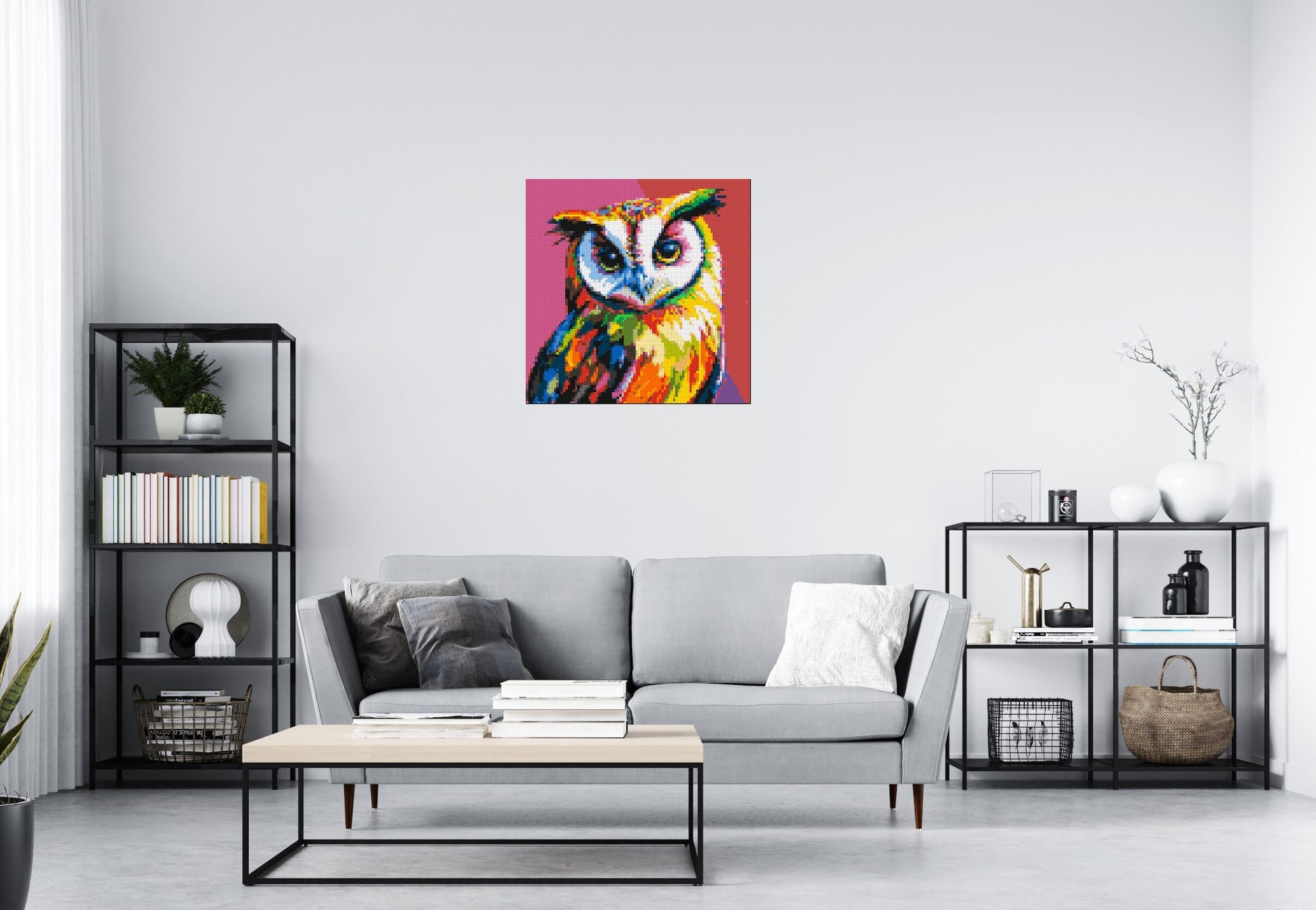 Owl Colourful Pop Art - Brick Art Mosaic Kit 4x4 scene